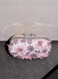 Pink Satin Floral Crystal Clutch