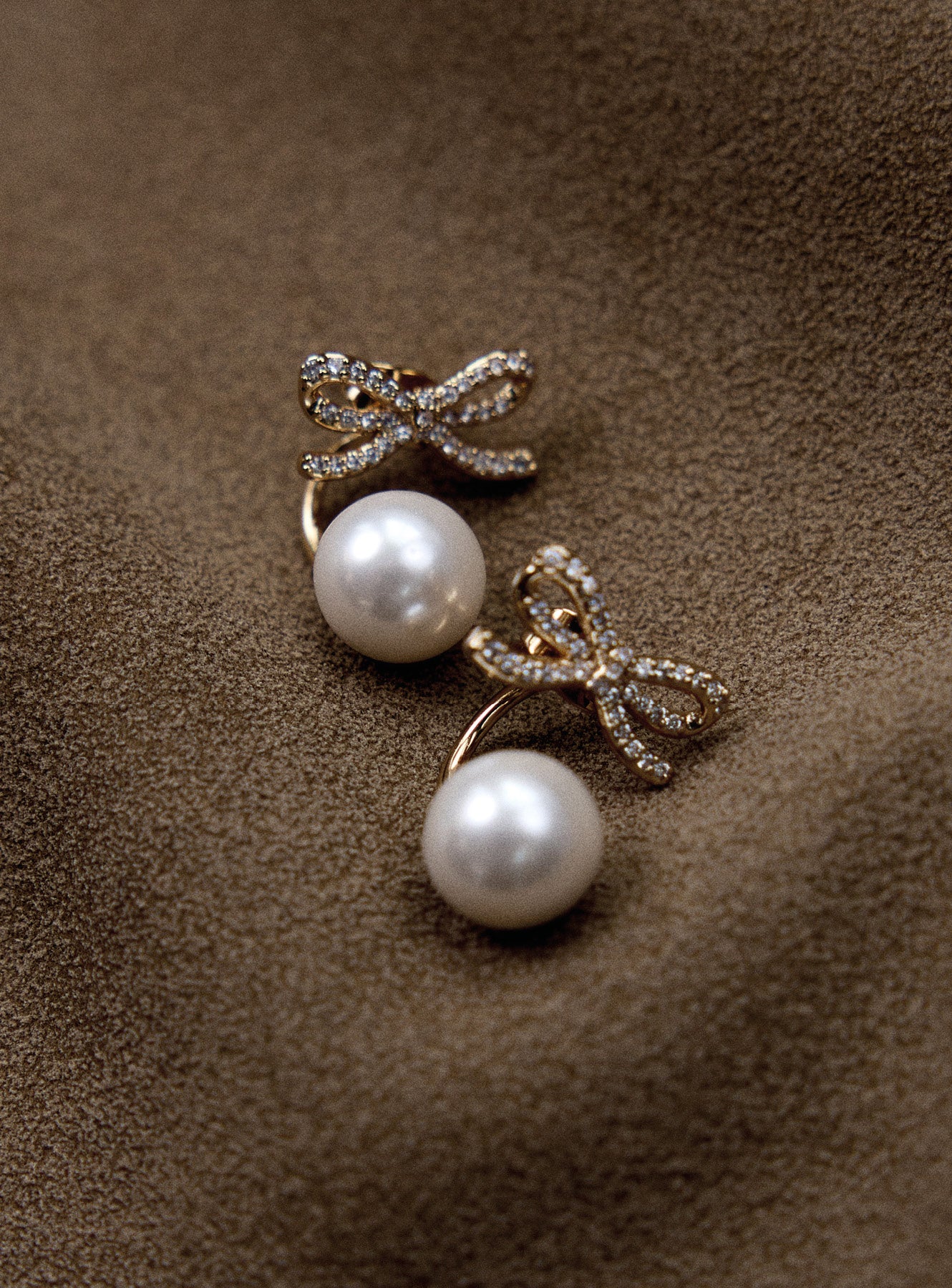 Gold Bow Pearl Jacket Earrings