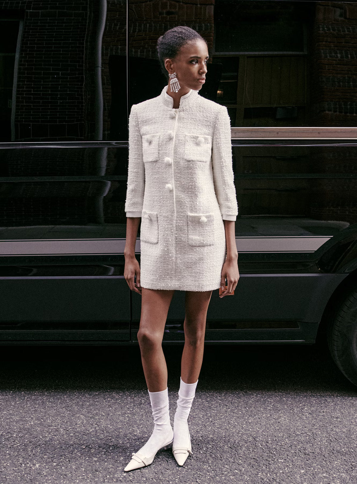 Cream Boucle Mini Dress
