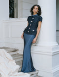 Navy Boucle Tailored Maxi Dress