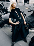 Black Knit Taffeta Midi Dress