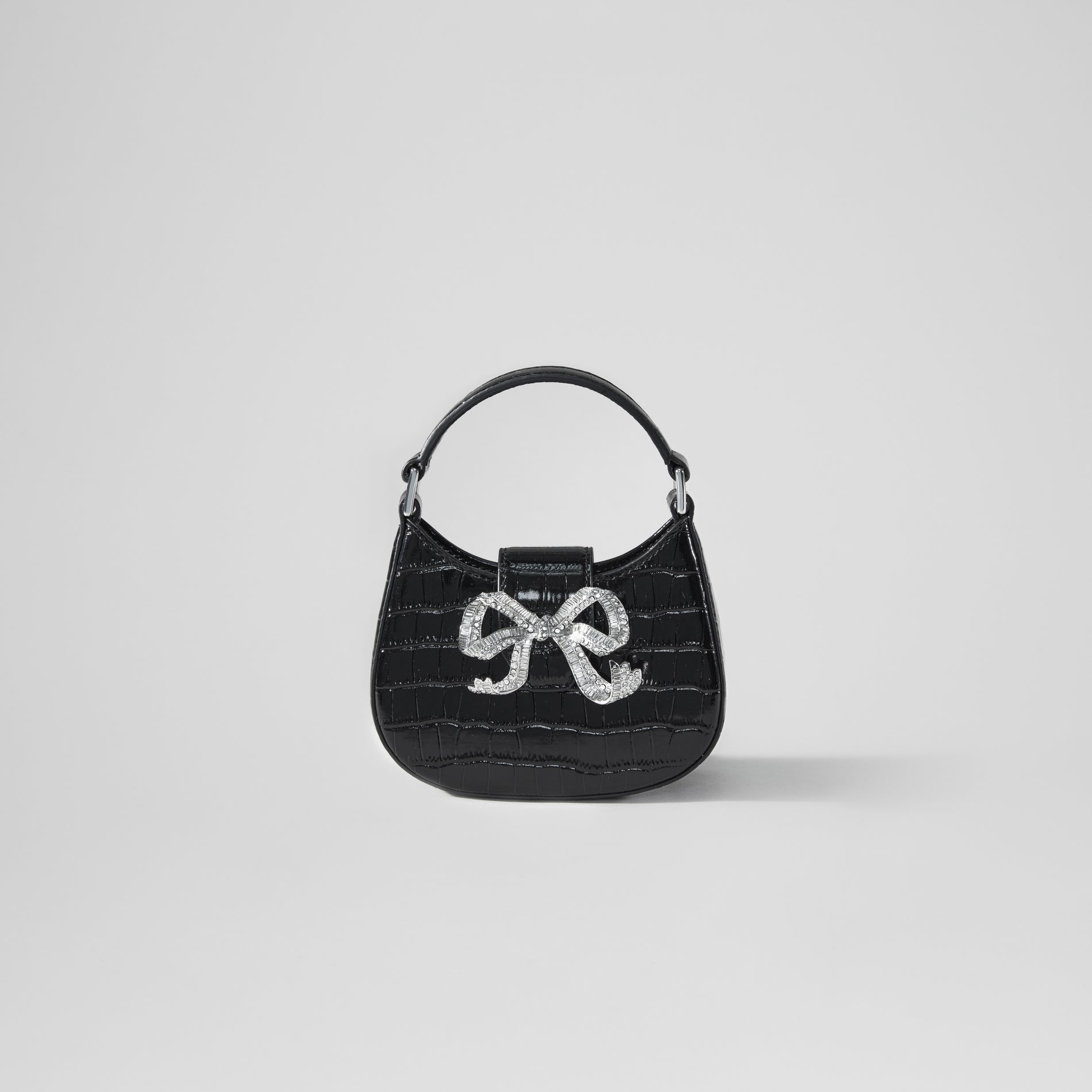 Black Croc Crescent Bow Micro Bag