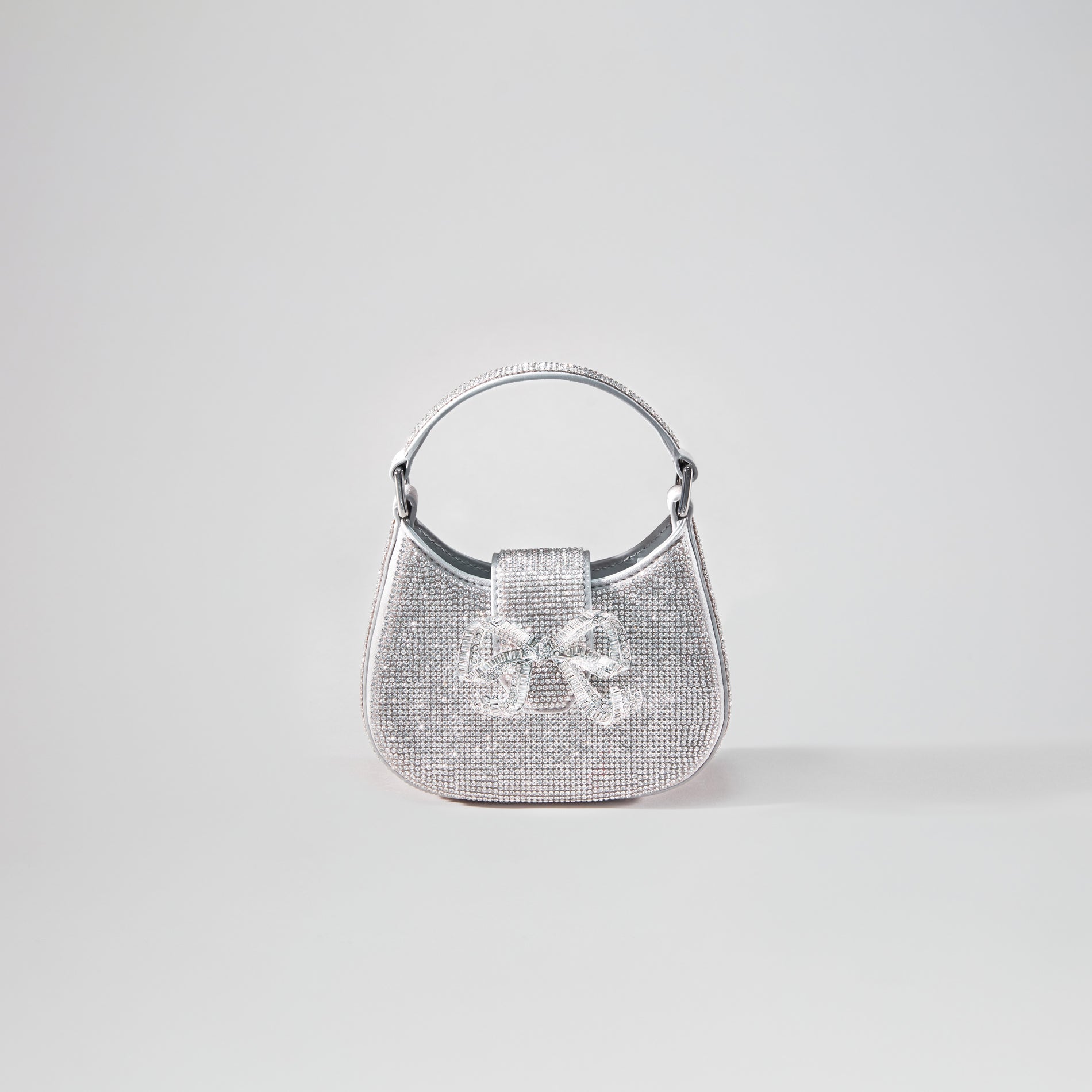 Silver Rhinestone Crescent Bow Micro Bag