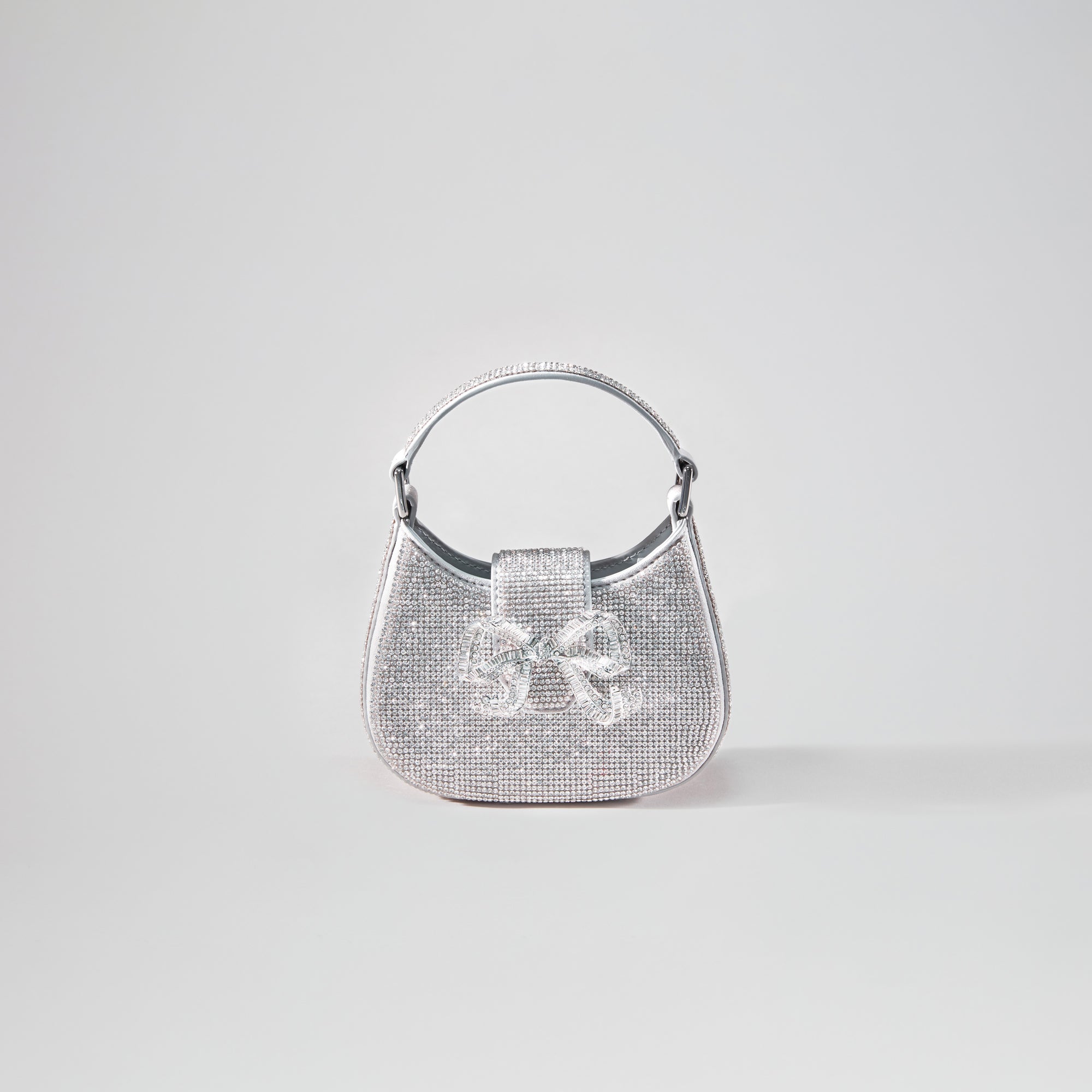 Silver Rhinestone Crescent Bow Micro Bag