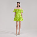 그린 레이스 오프 숄더 미니 드레스