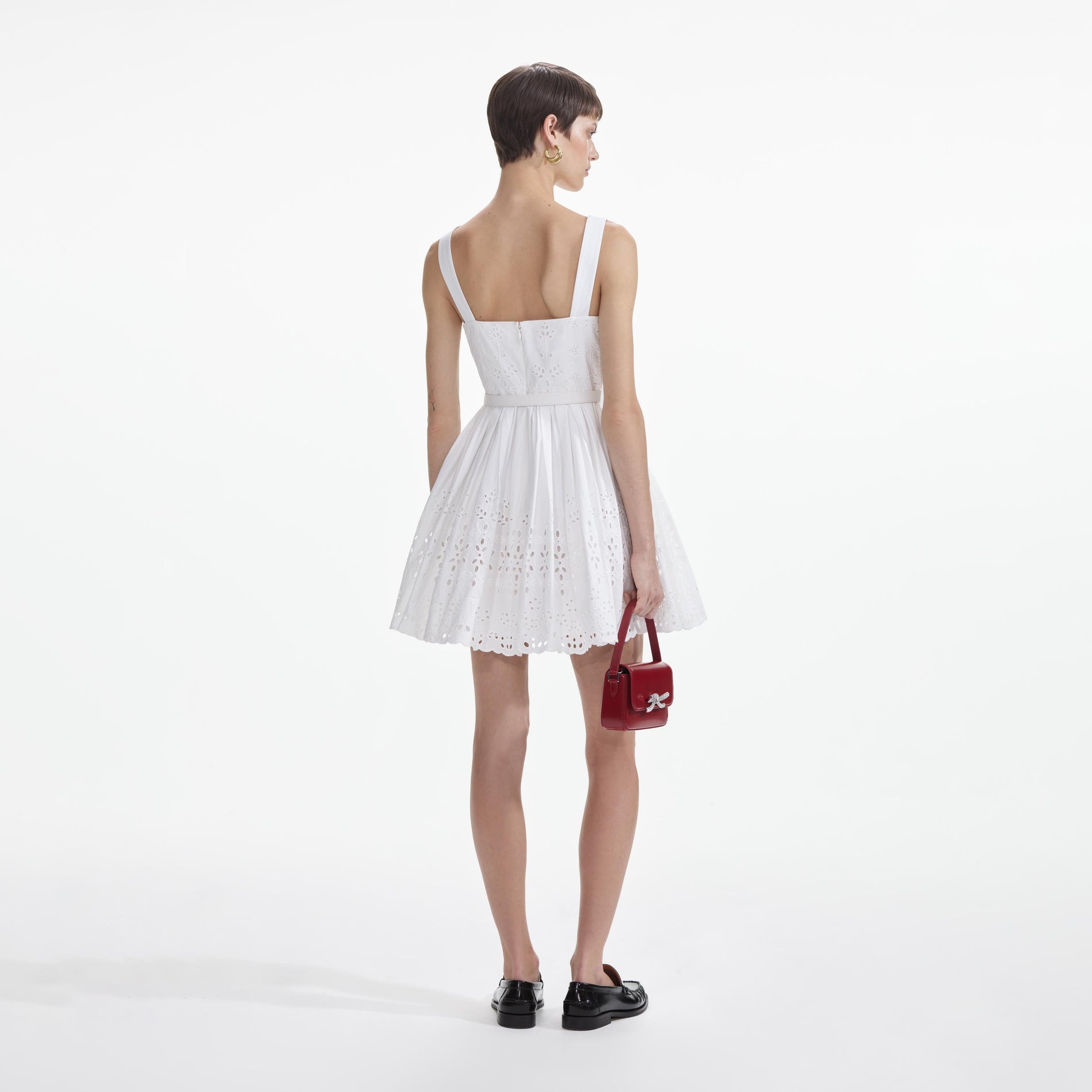 White Cotton Broderie Mini Dress