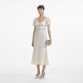 Cream Lace Diamante Trim Midi Dress