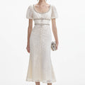 Cream Lace Diamante Trim Midi Dress