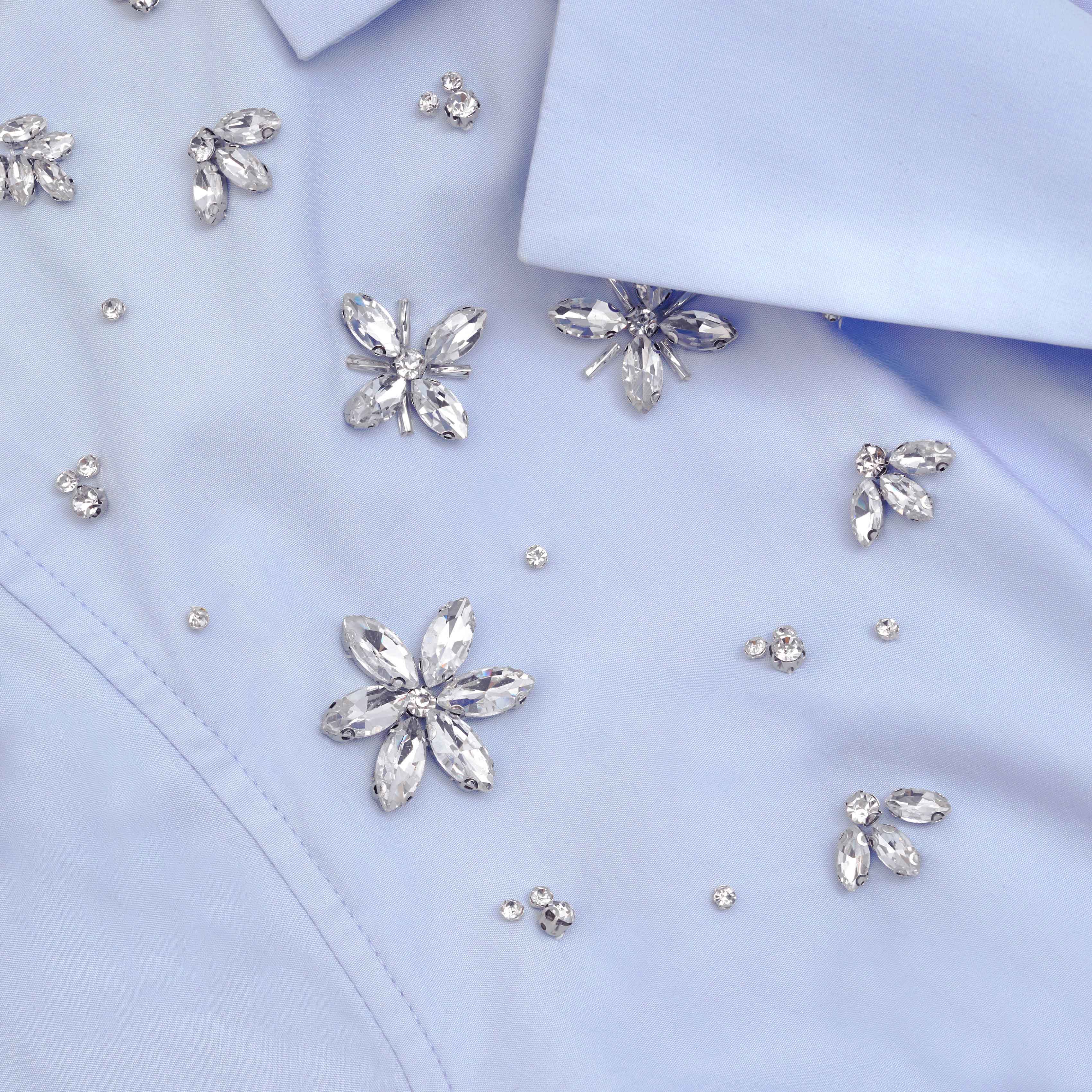 블루 코튼 장식 미니 드레스