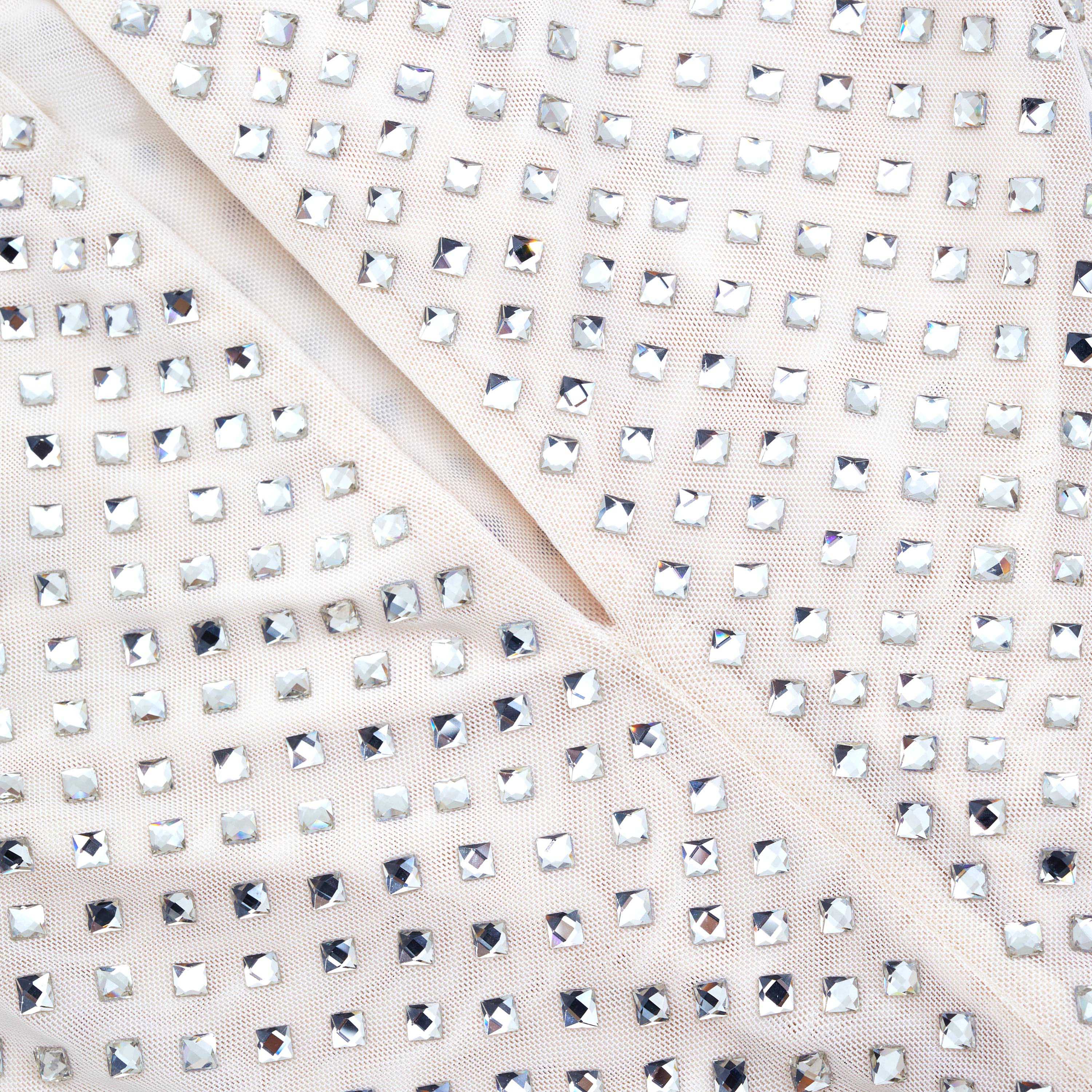 크림 라인스톤 키홀 맥시 드레스