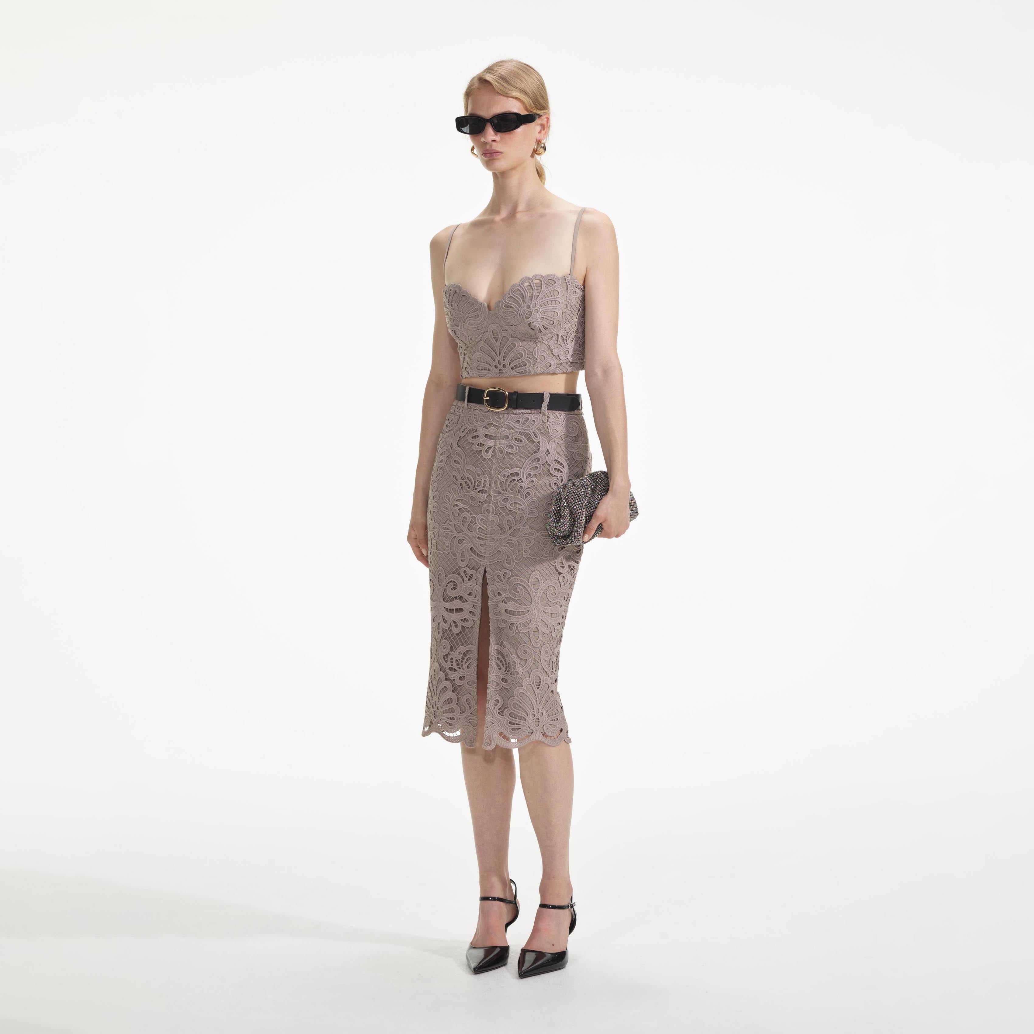 Guipure Lace Midi Skirt