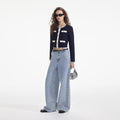 Navy Crochet Contrast Trim Cardigan