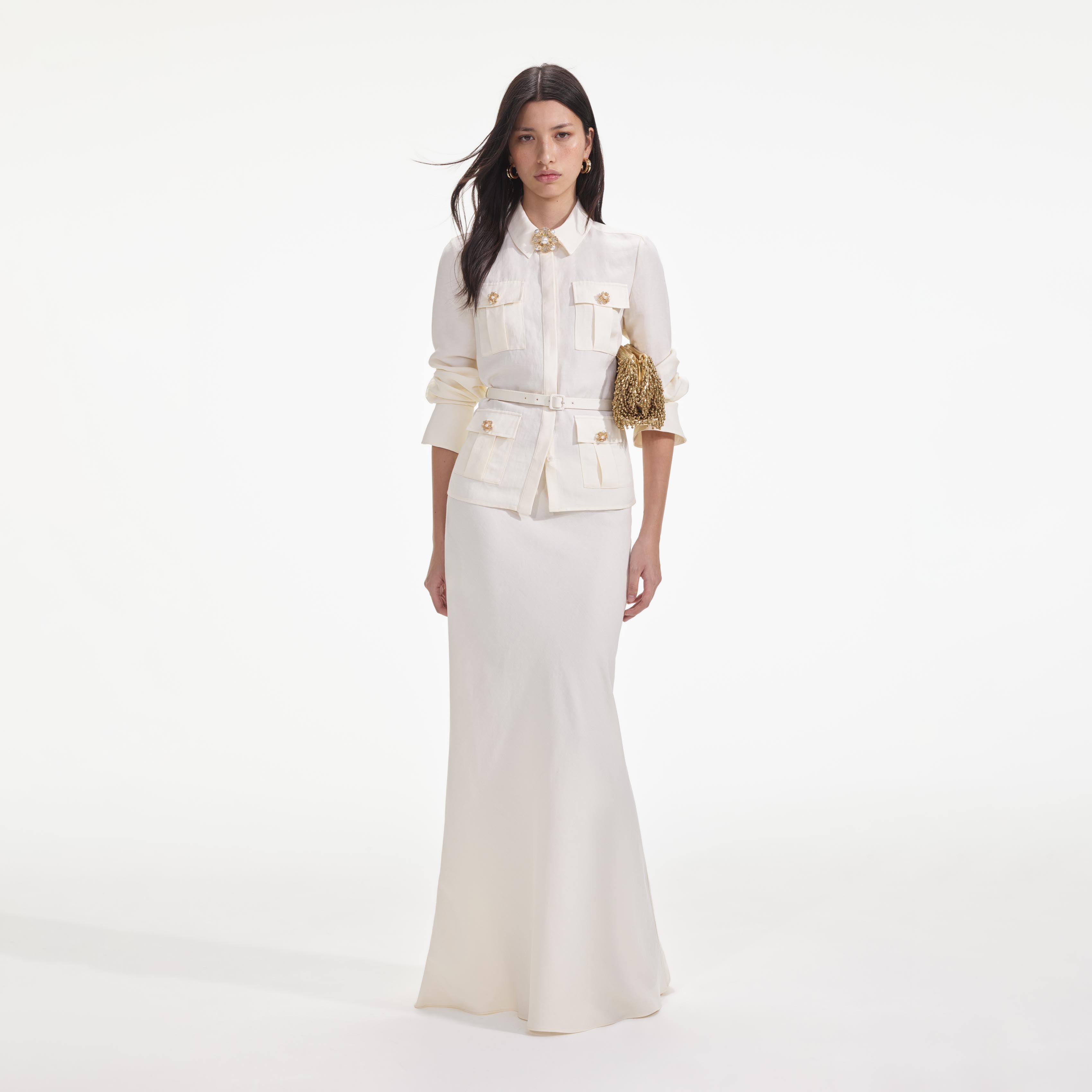 Cream Linen Maxi Dress self-portrait Cream Linen Maxi Dress self-portrait