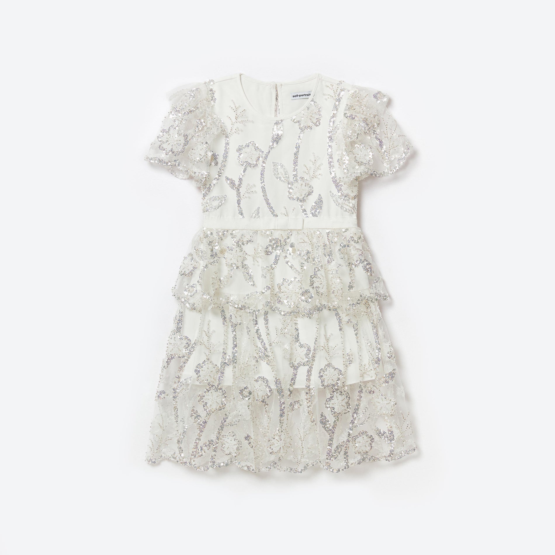 화이트 스팽글 튤 미디 드레스
