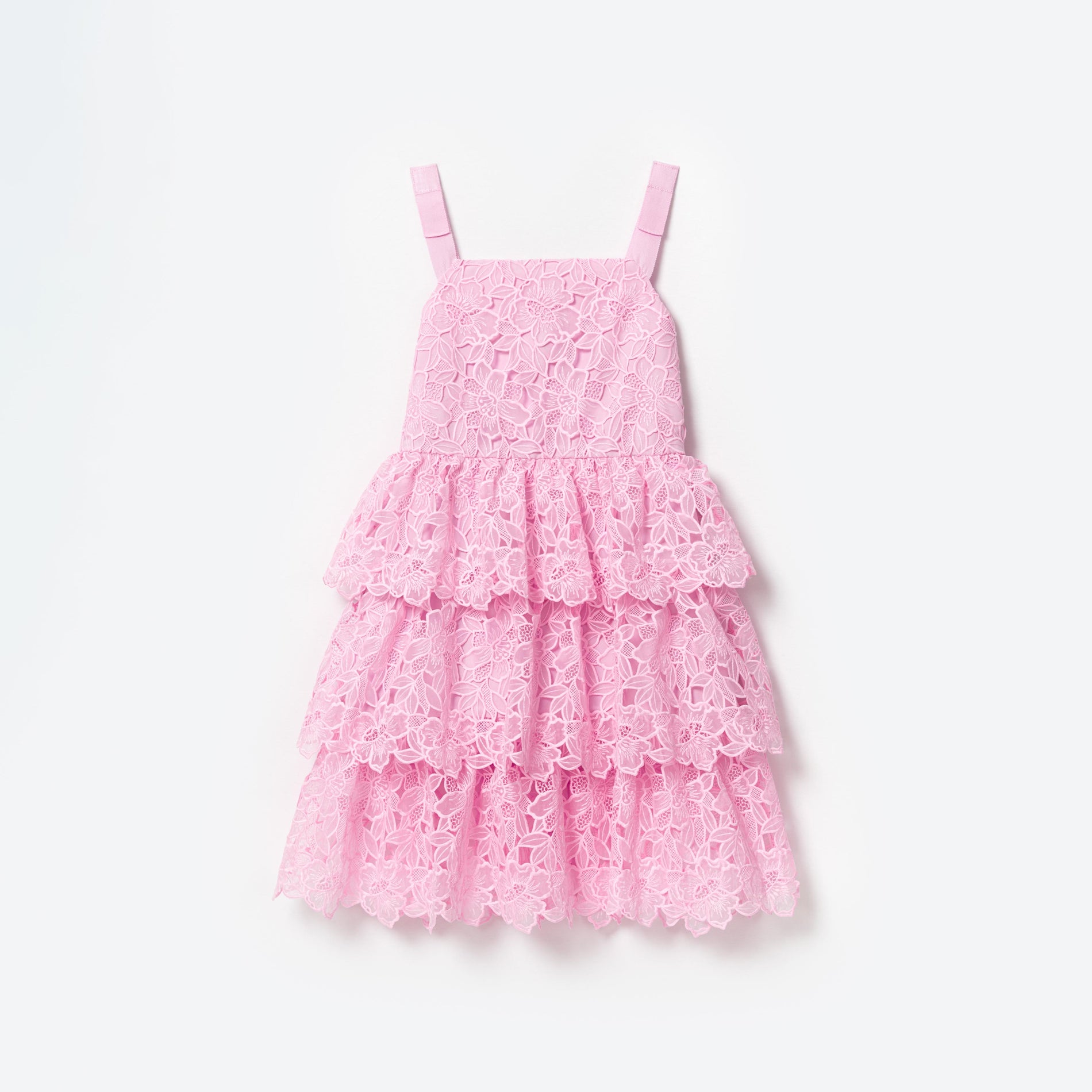 Pink Organza Lace Midi Dress