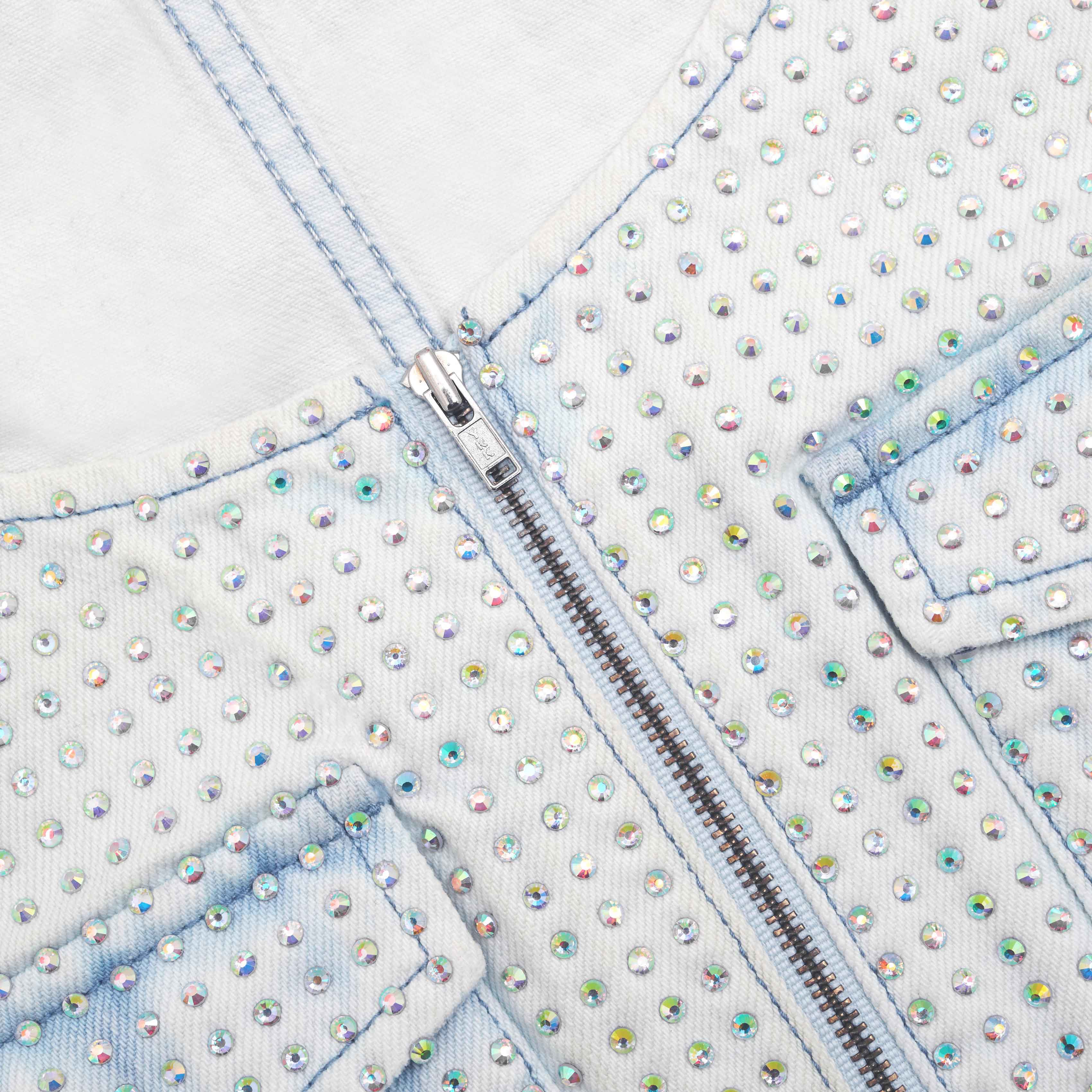 라인스톤 데님 카고 탑