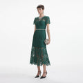 Green Lace Diamante Bow Midi Dress