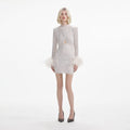 Cream Rhinestone Feather Mini Dress