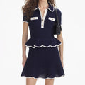 네이비 크로셰 플레어 미니 드레스