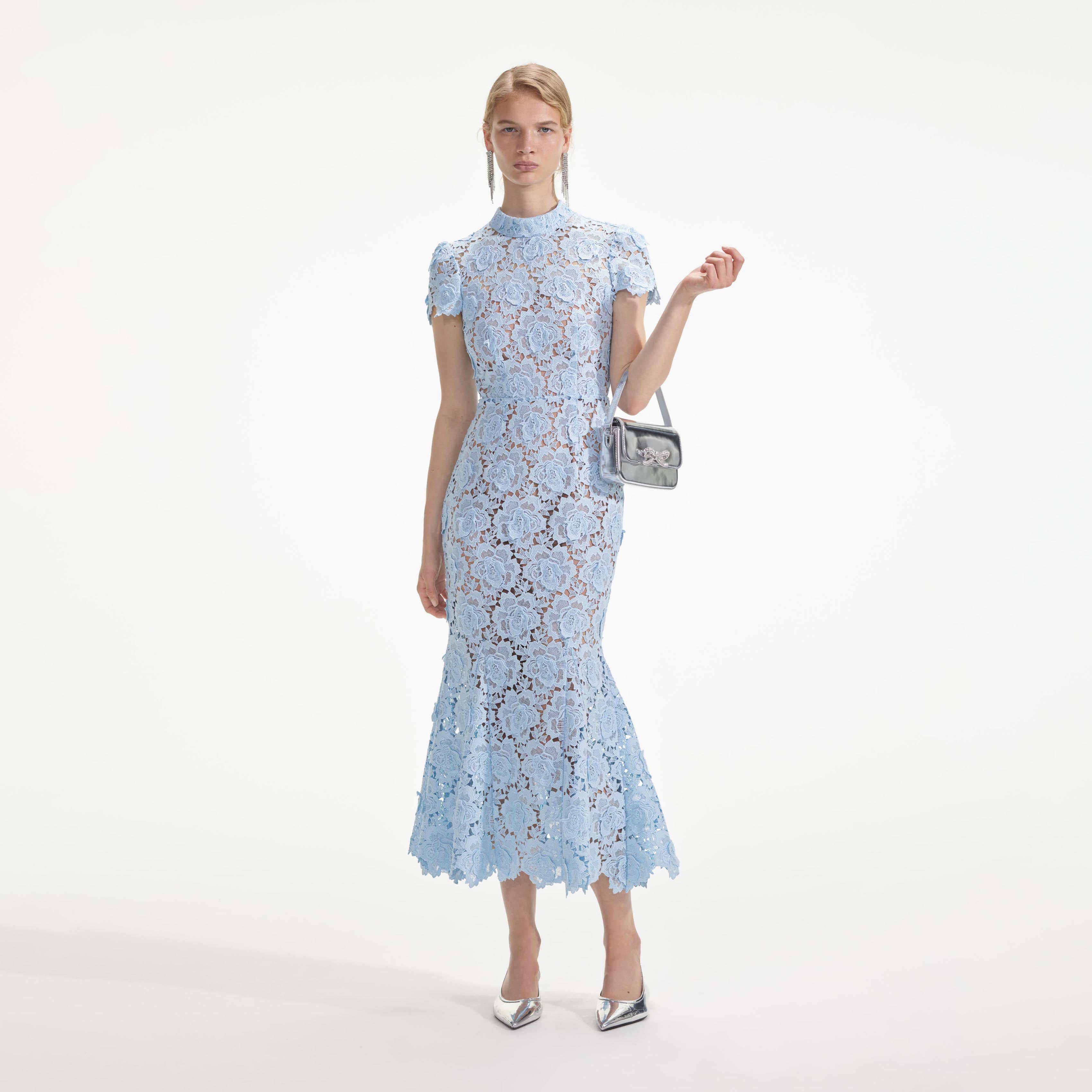 Blue Flower Lace Midi Dress self-portrait Blue Flower Lace Midi Dress self-portrait