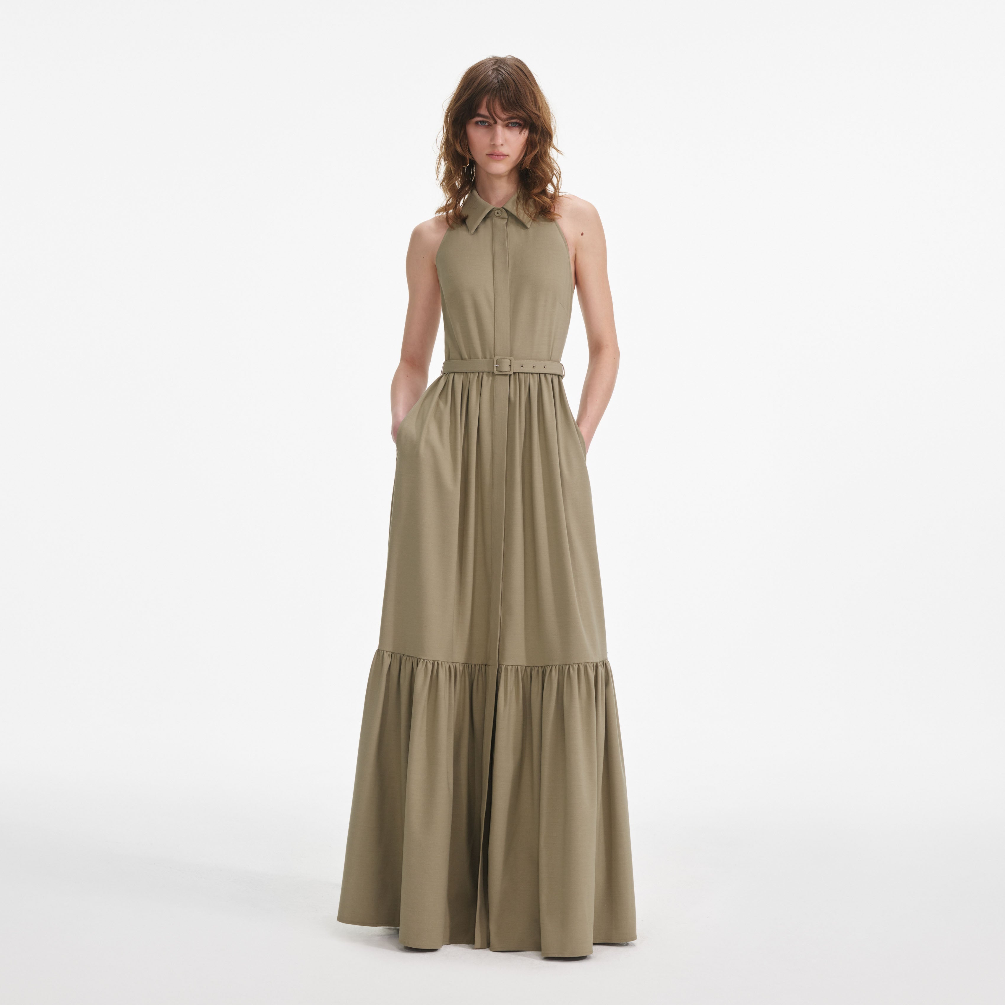 self portrait dress beige Self-Portrait Beige Sequin Embroidered Tulle Tiered Midi Dress M Self- Portrait