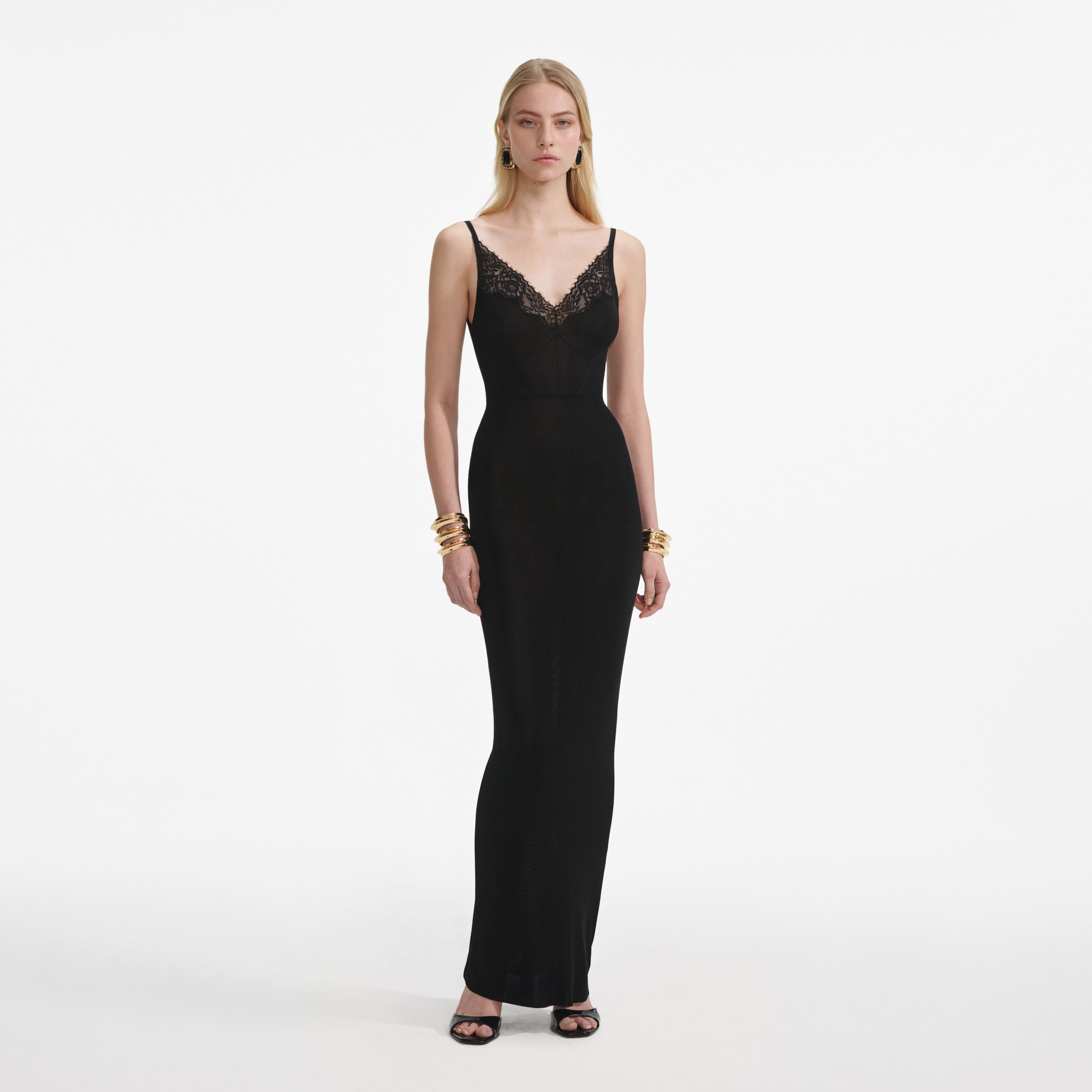 self-portrait black viscose knitted midi dress self-portrait Black Viscose Knitted Midi Dress in Black