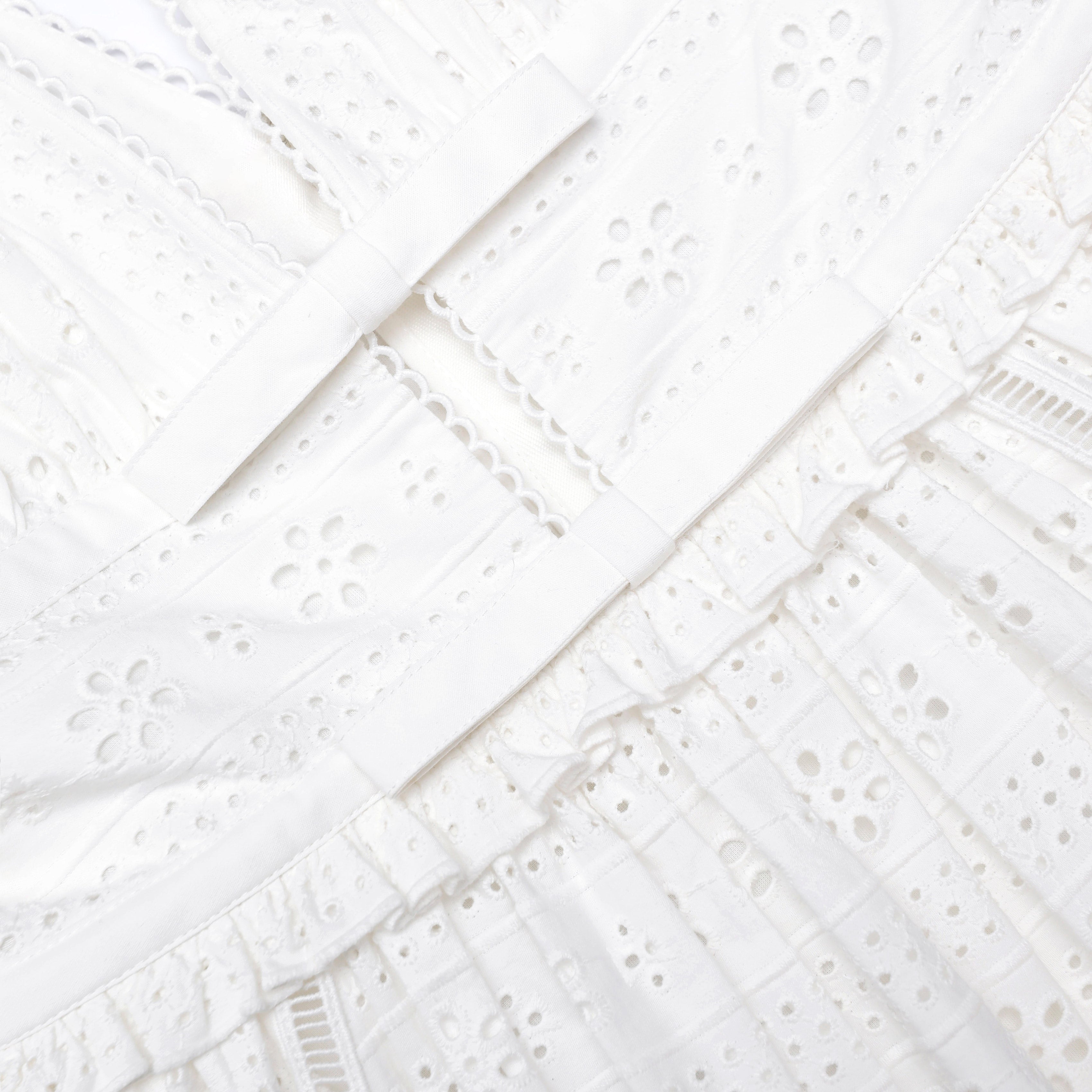 White Cotton Broderie Midi Dress