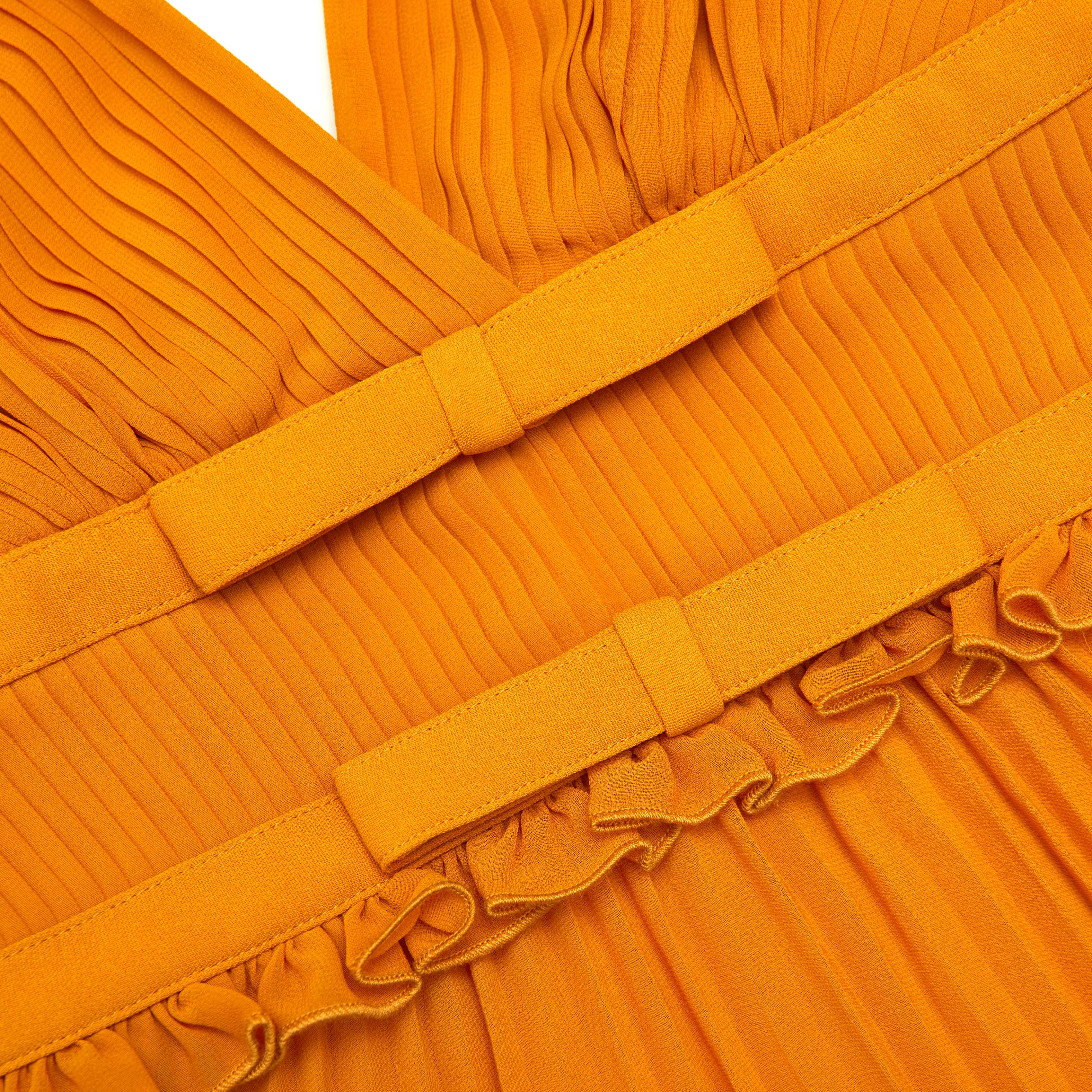 번트 오렌지 쉬폰 미디 드레스