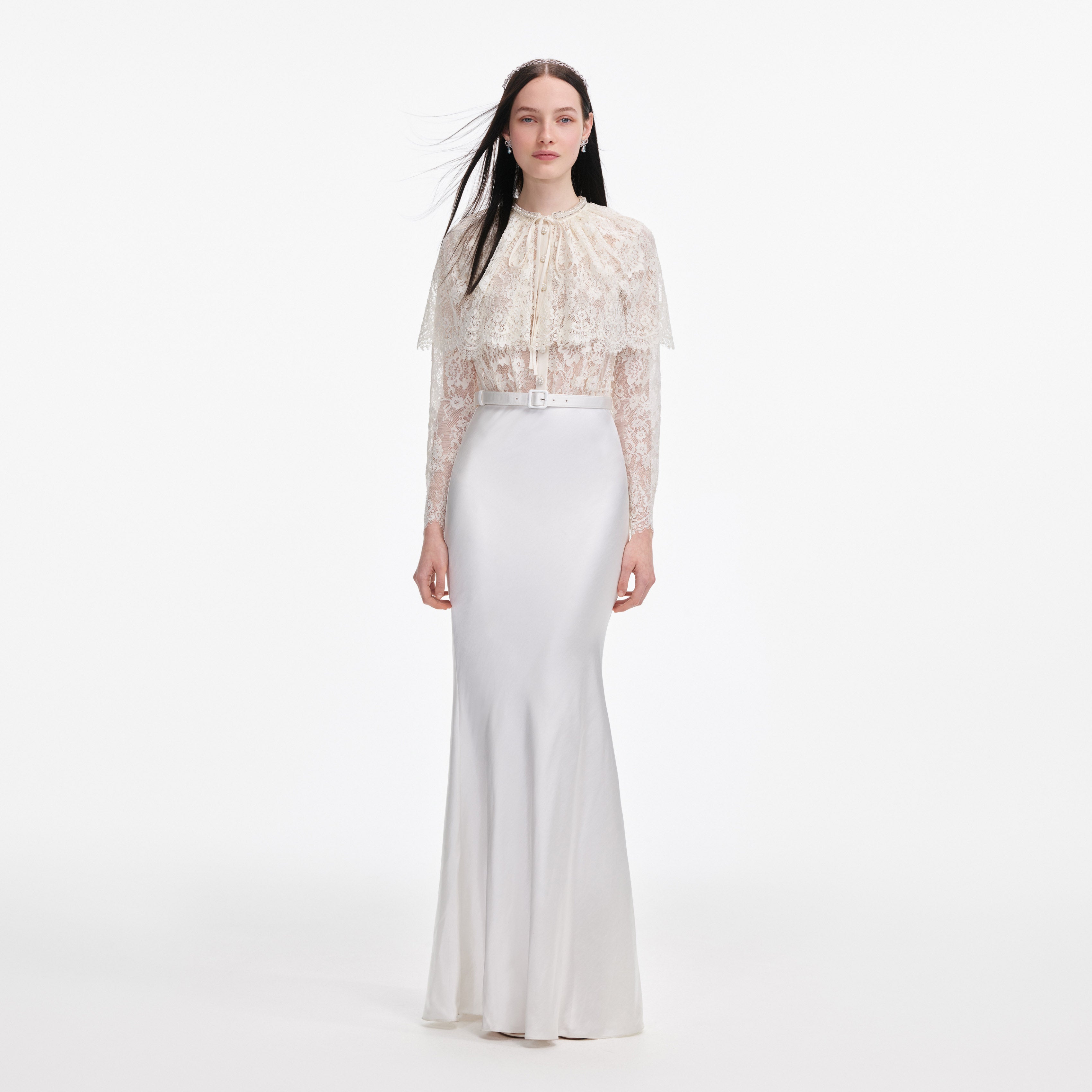 White Lace Cape Maxi Dress self-portrait White Lace Cape Maxi Dress self-portrait
