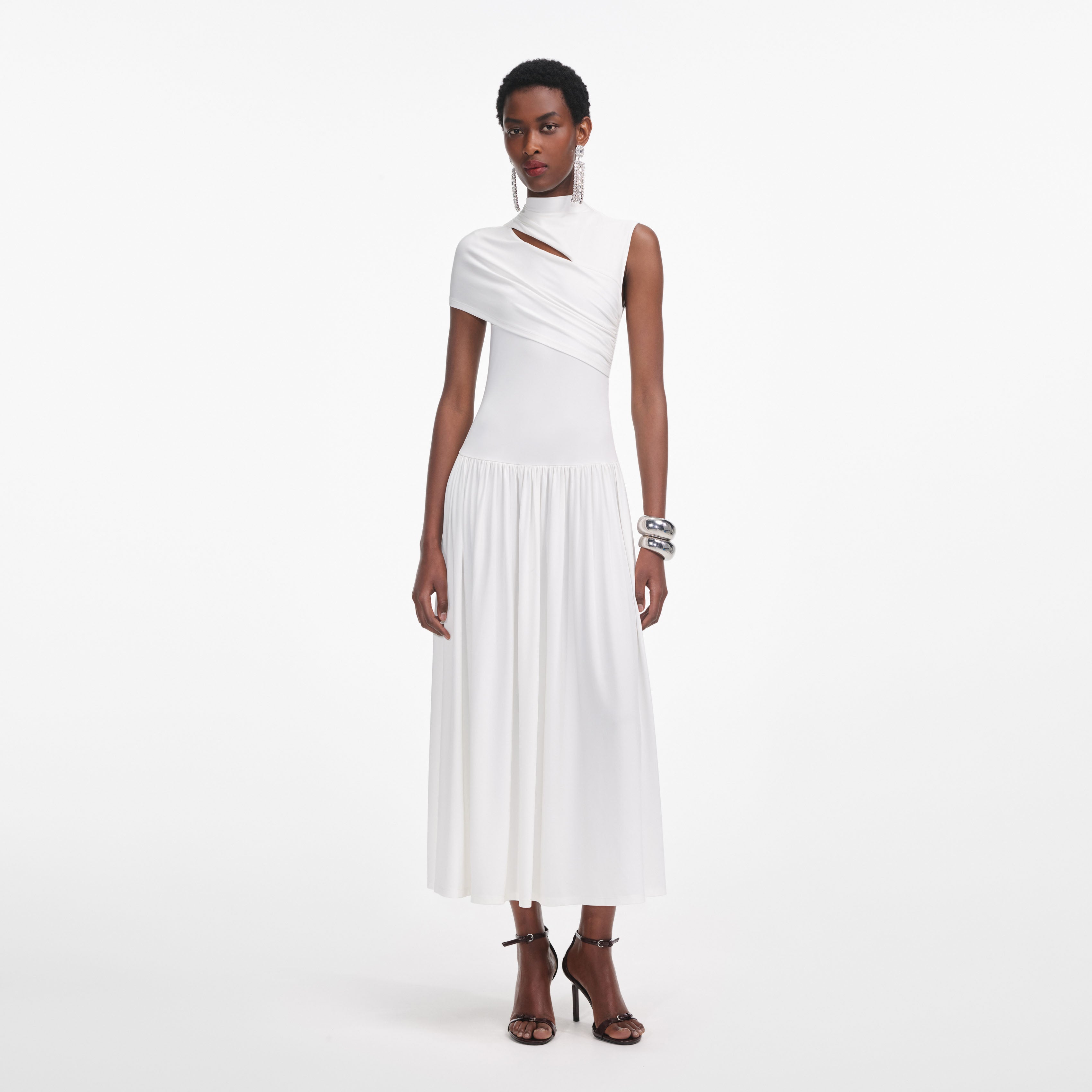 White Jersey Cut Out Midi Dress – self-portrait White Jersey Cut Out Midi Dress – self-portrait