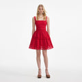 Red Linen Lace Insert Mini Dress