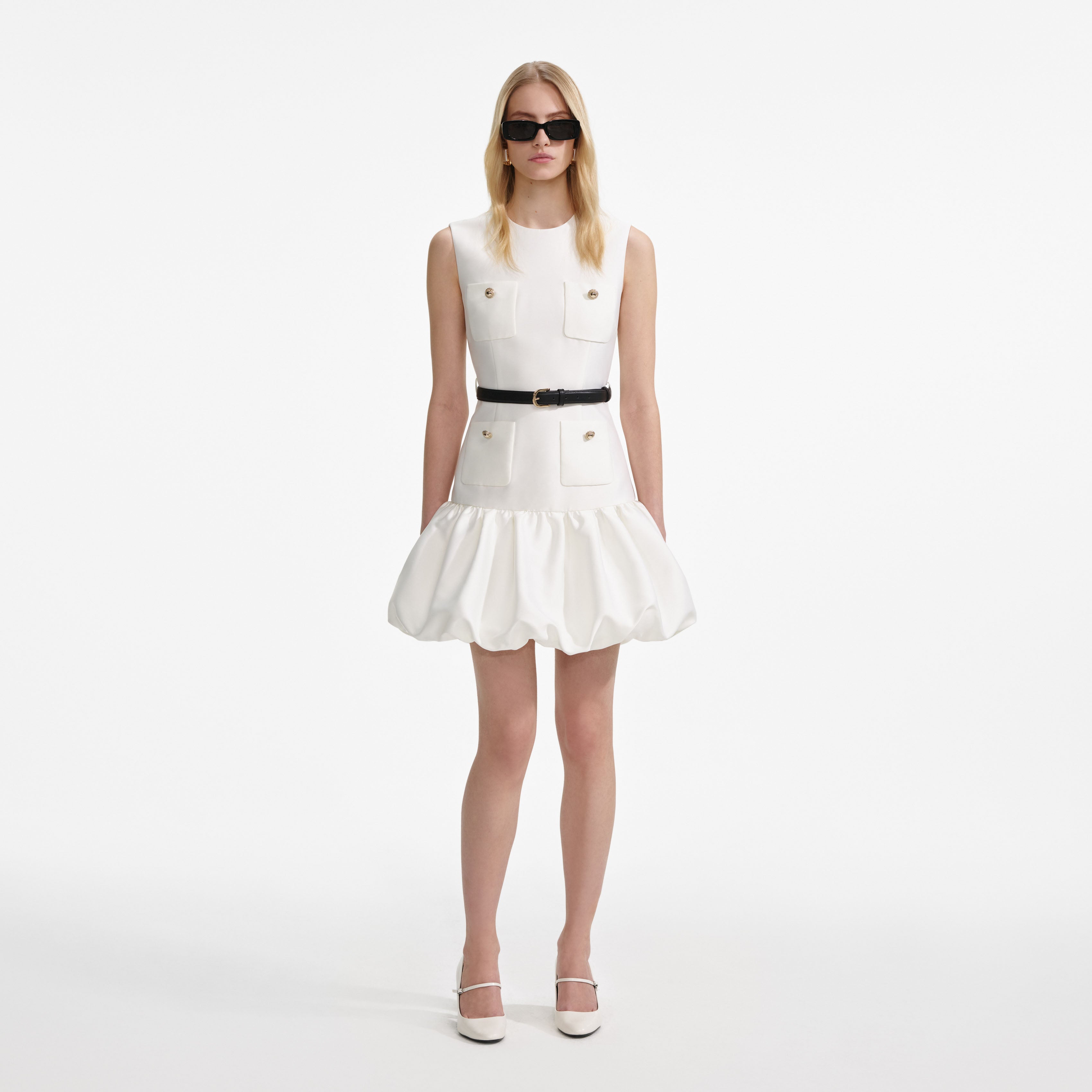 self-portrait pleated taffeta mini dress self-portrait - Cream Taffeta Diamante Mini Dress