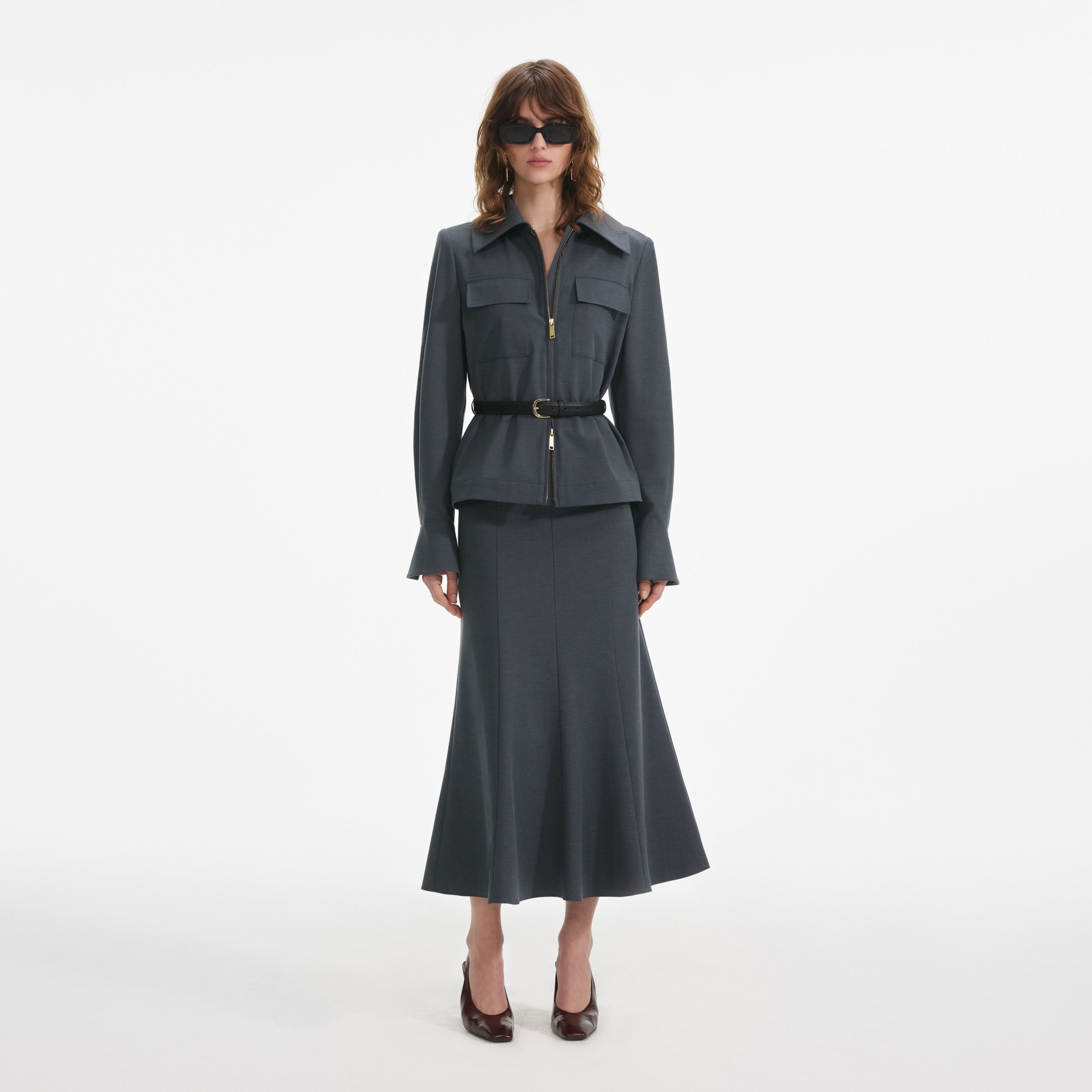 Grey Twill Midi Dress – self-portrait Grey Twill Midi Dress – self-portrait