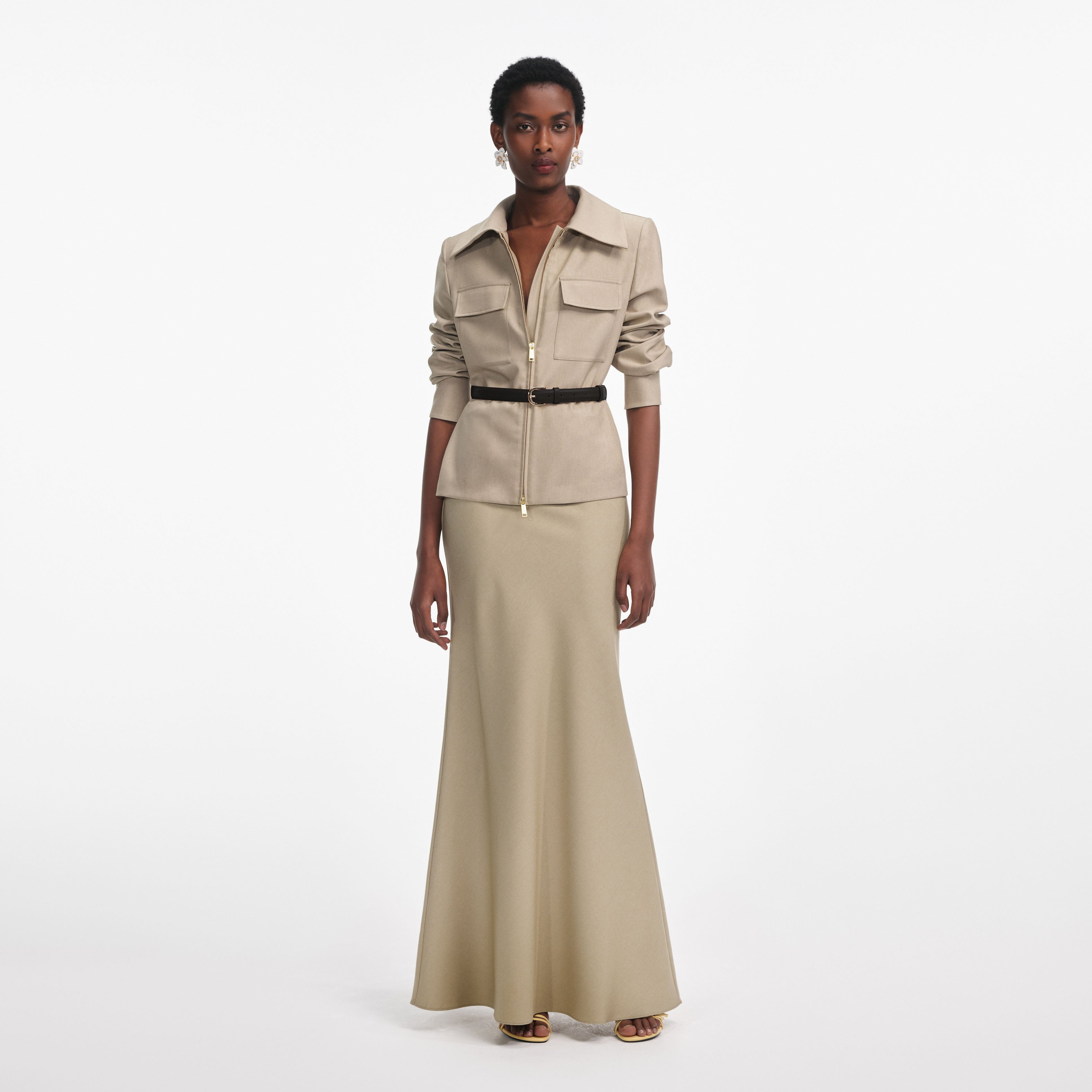 베이지 트윌 맥시 드레스