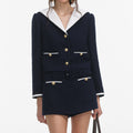 Navy Boucle Contrast Collar Jacket