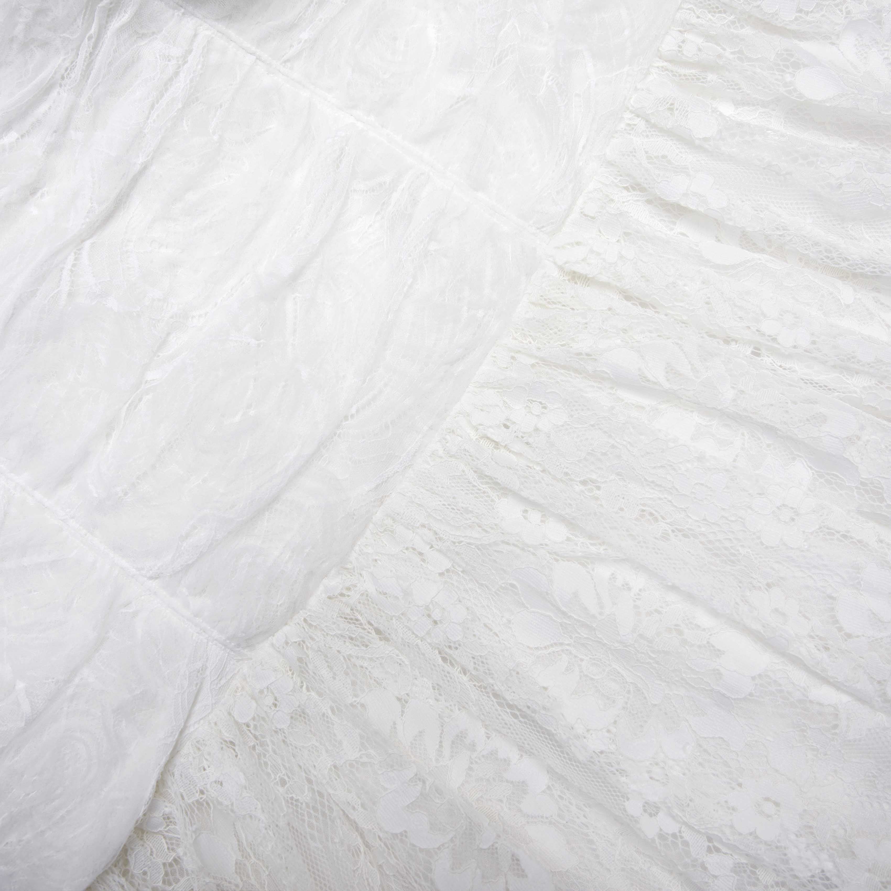 White Tulle Lace Gathered Midi Dress