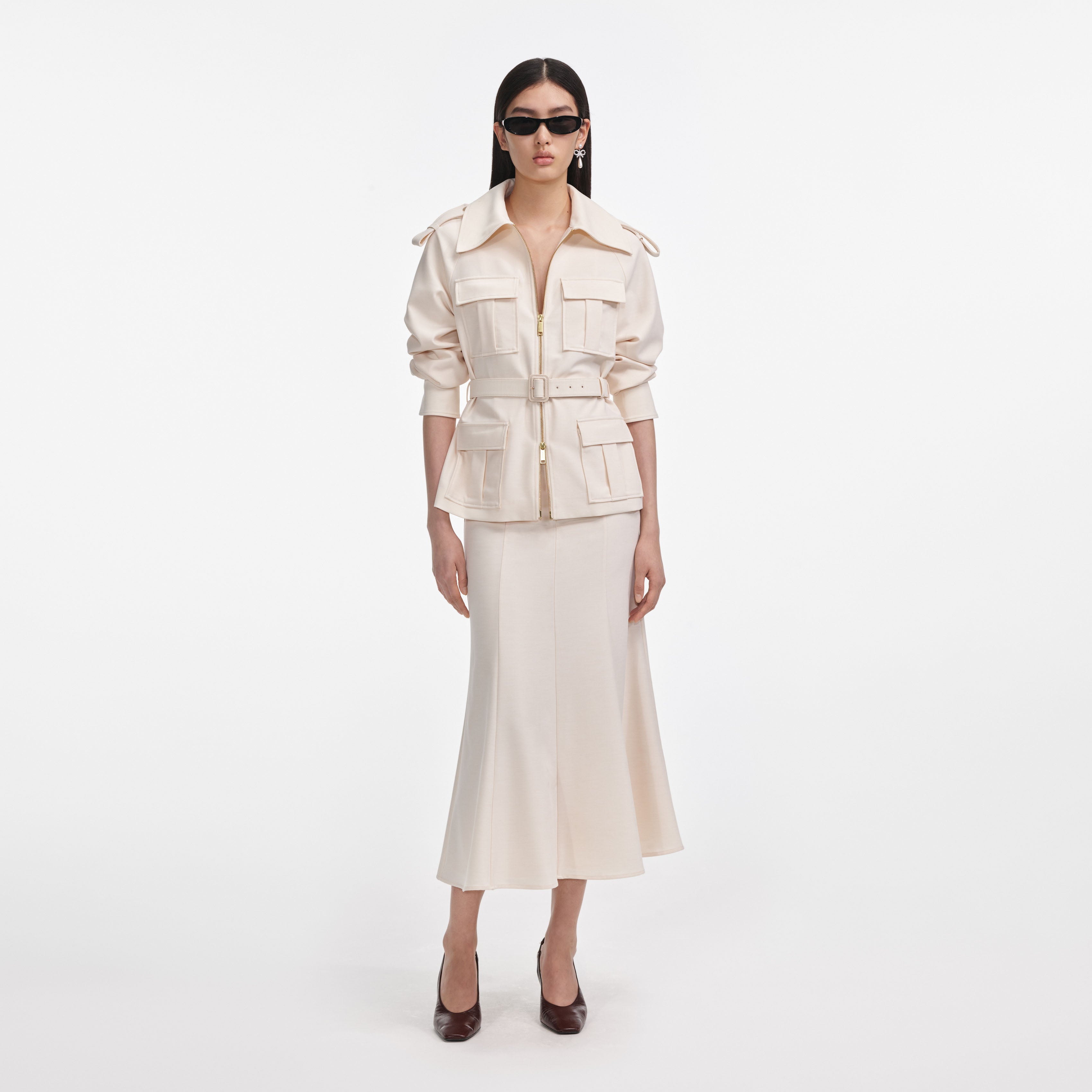 Cream Twill Midi Dress self-portrait Cream Twill Midi Dress self-portrait