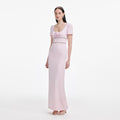 Pink Crepe Crystal Trim Maxi Dress