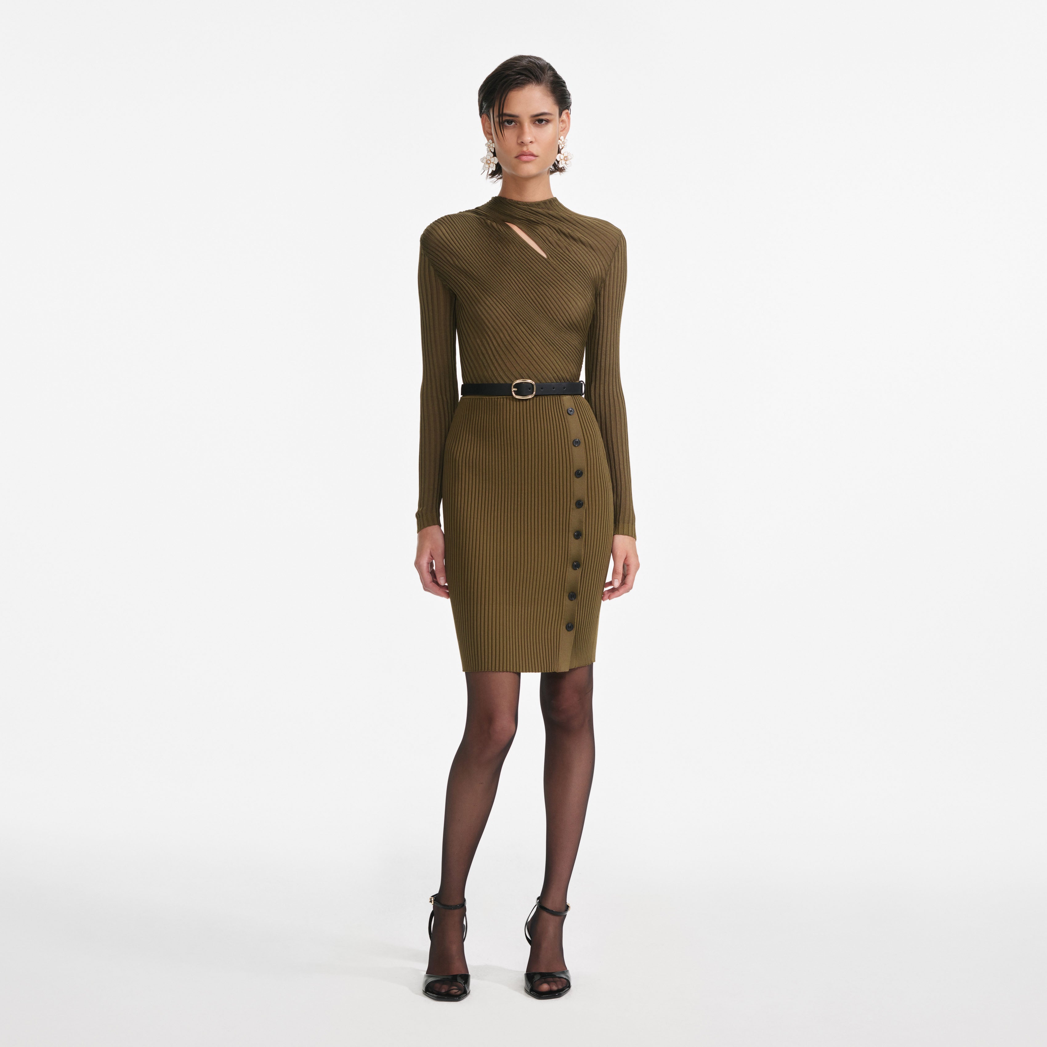self portrait green knit dress self-portrait - Khaki Lurex Knit Maxi Dress