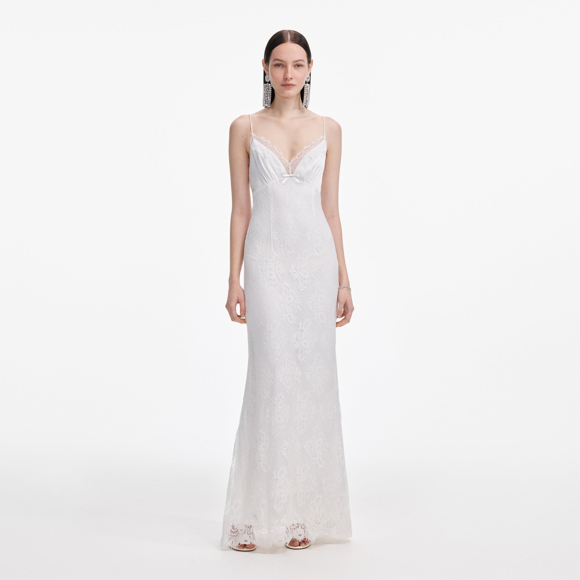 White Strappy Floral Lace Maxi Dress