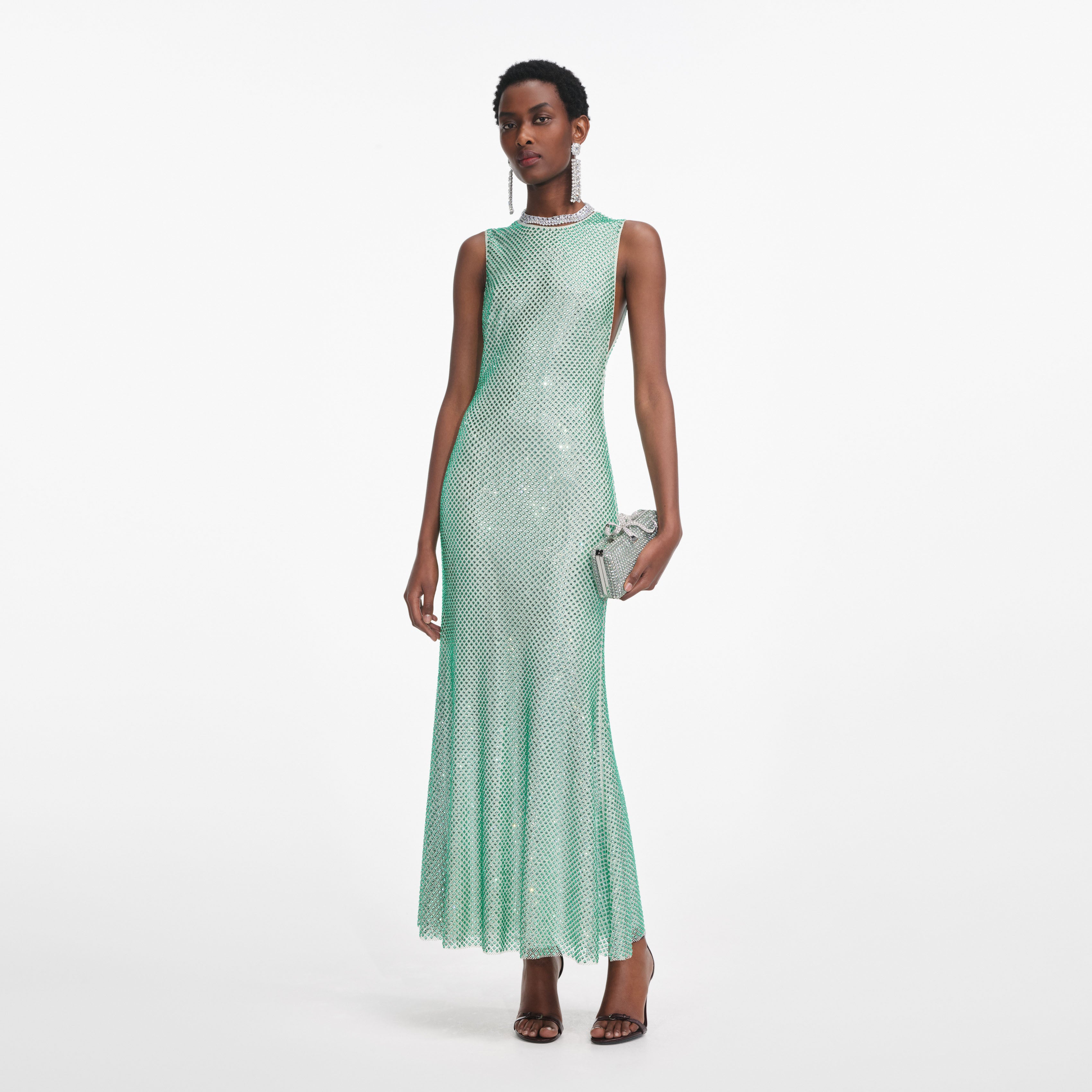 Mint Rhinestone Mesh Midi Dress self-portrait Mint Rhinestone Mesh Midi Dress self-portrait