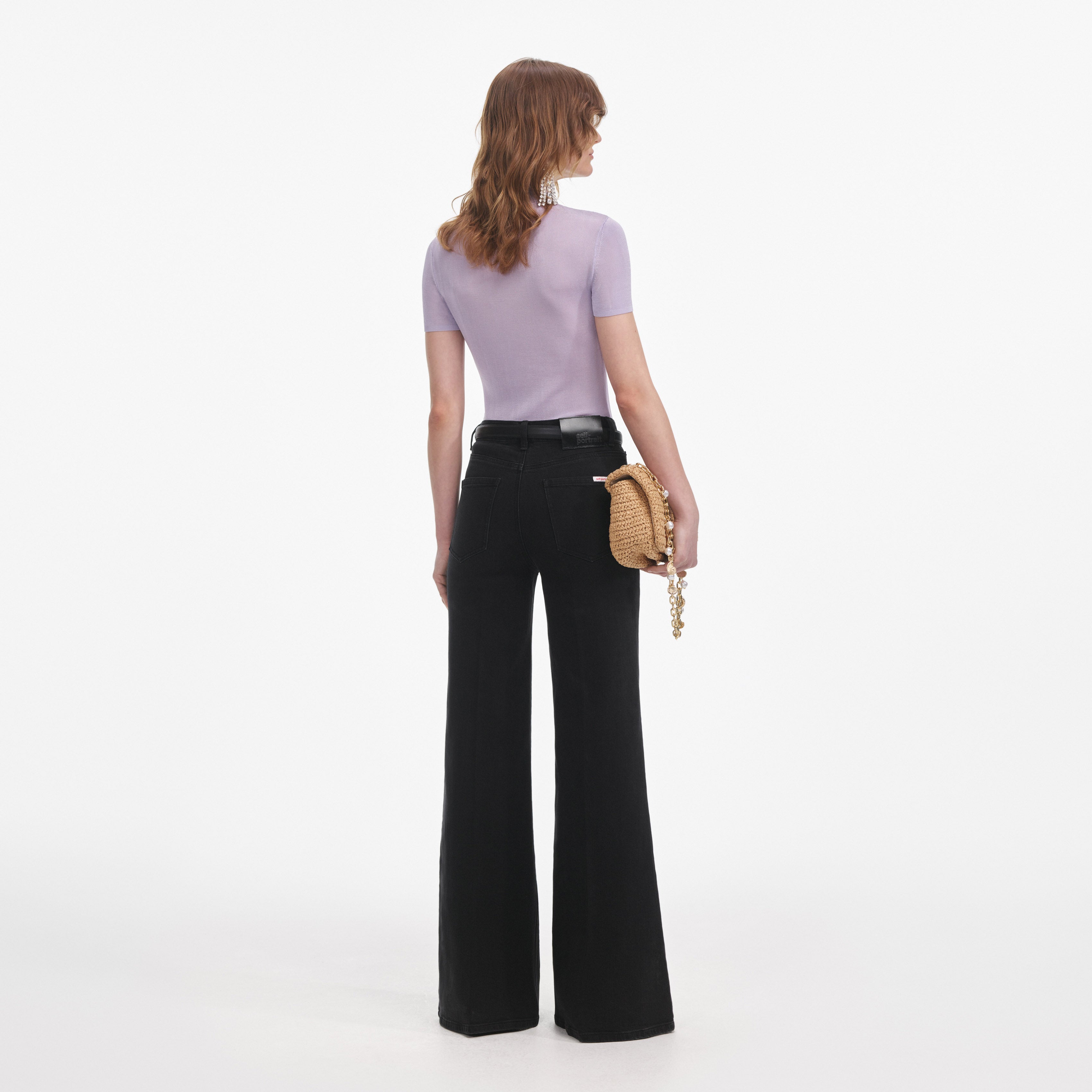 라일락 비스코스 니트 반팔 탑