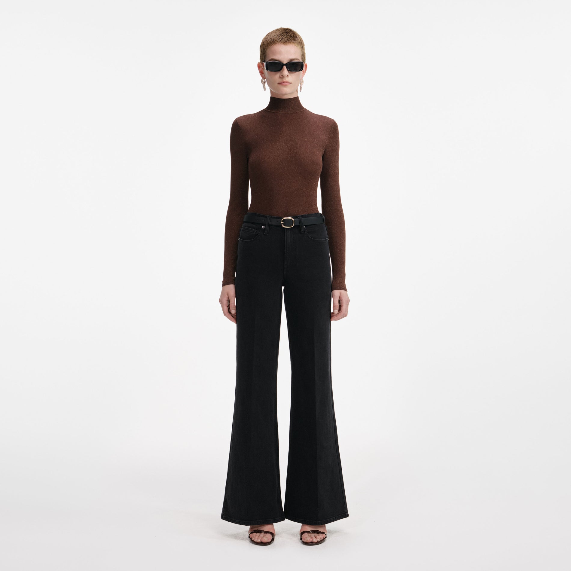 Brown Metallic Viscose Knit Top