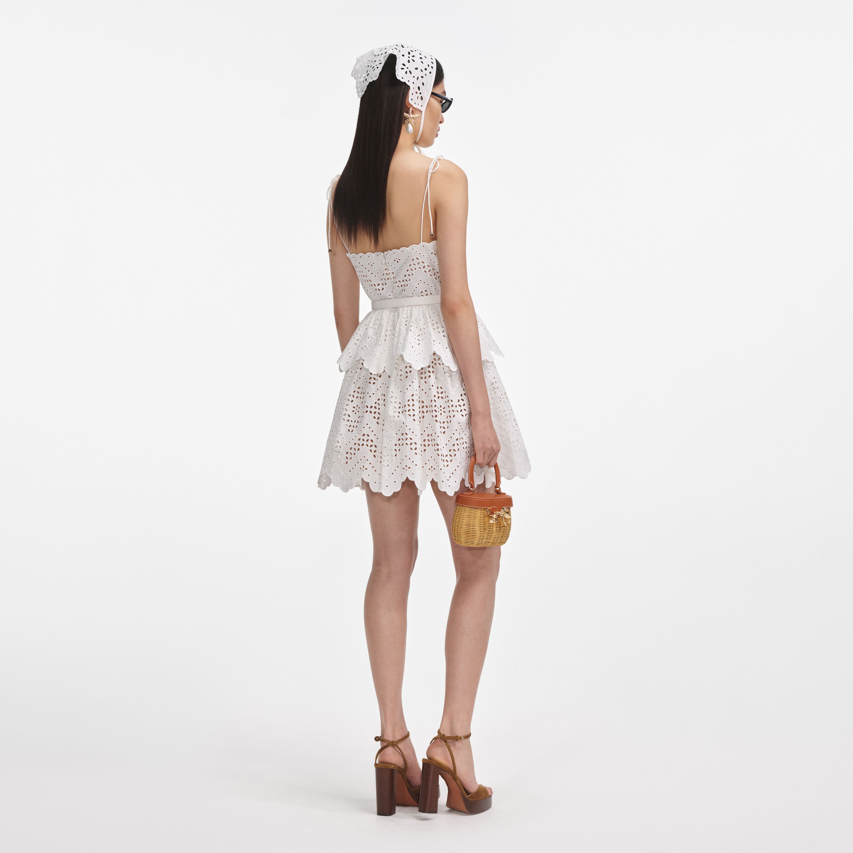 White Cotton Broderie Mini Dress