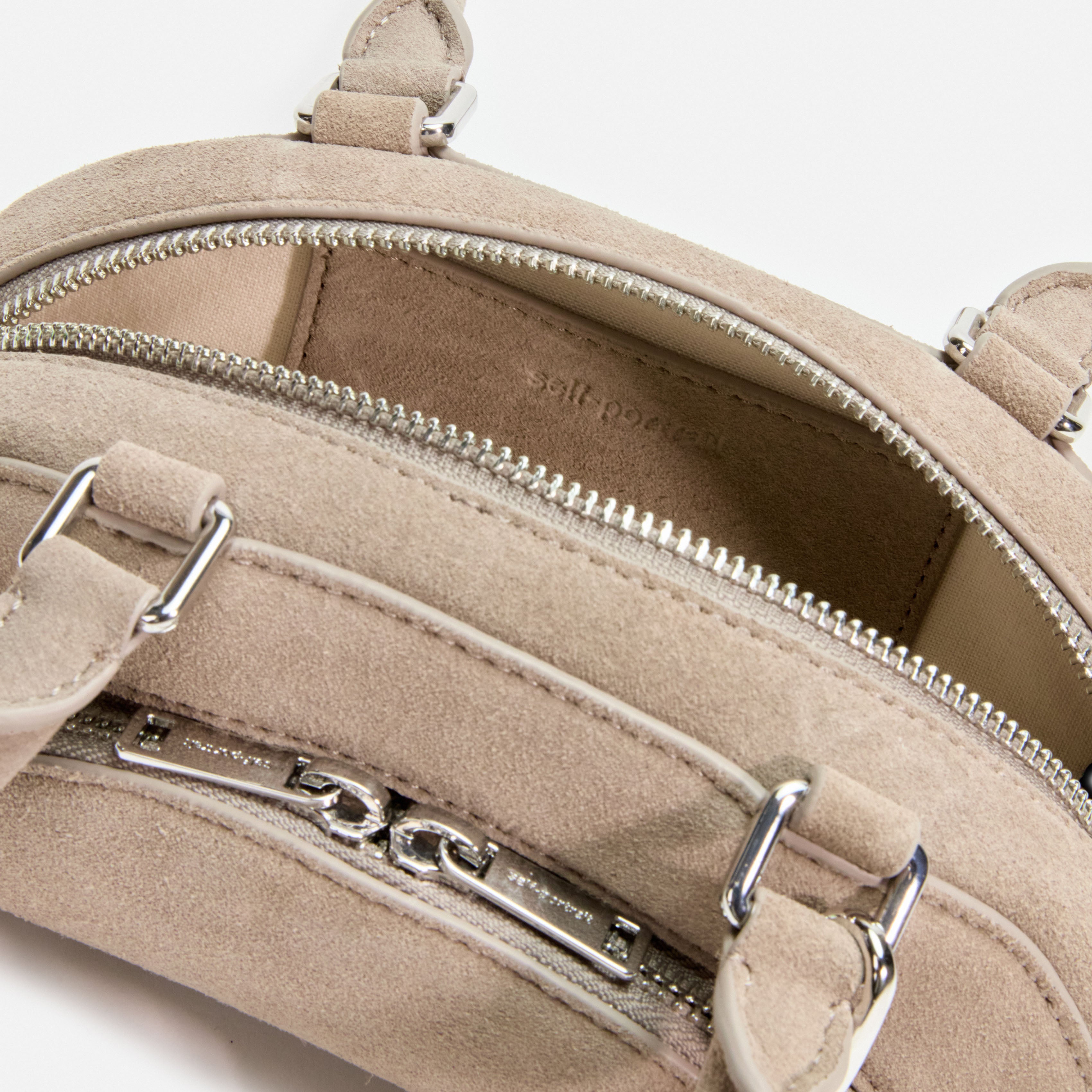 Grey Suede Mini Shoulder Bag With Charm