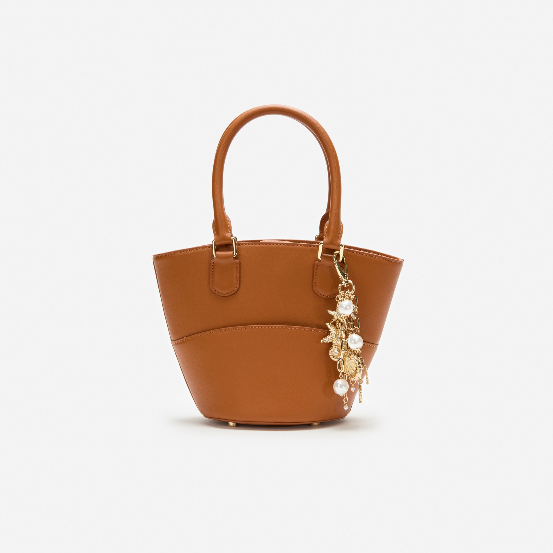 Tan Leather Charm Tote Bag