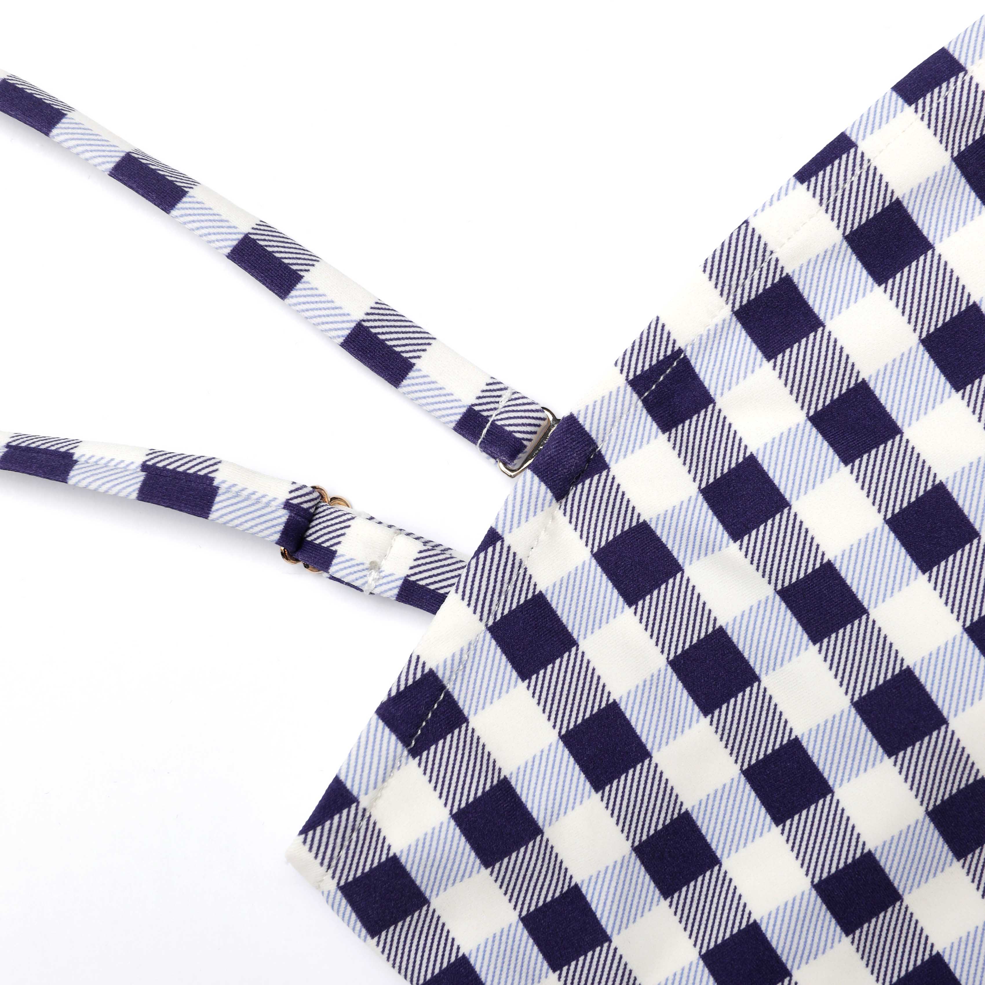 네이비 깅엄 비키니 탑