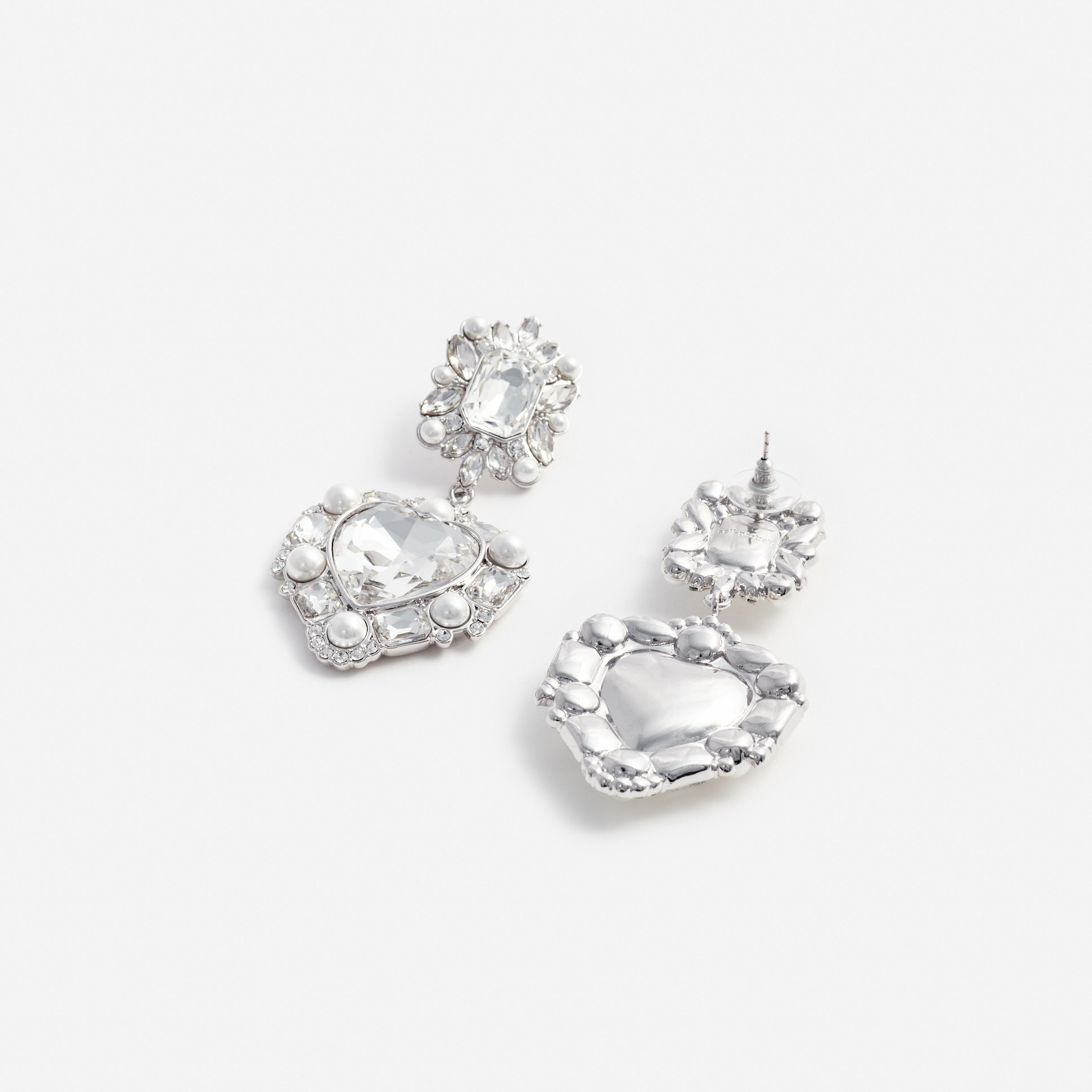 크리스탈 진주 티어드 하트 귀걸이