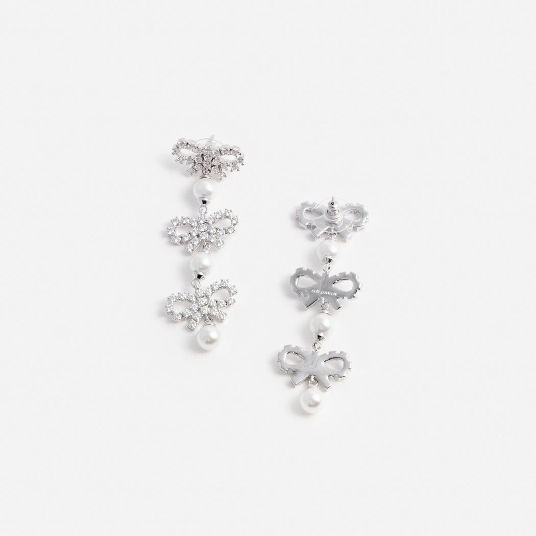 Micro Bow Pearl Tiered Earrings