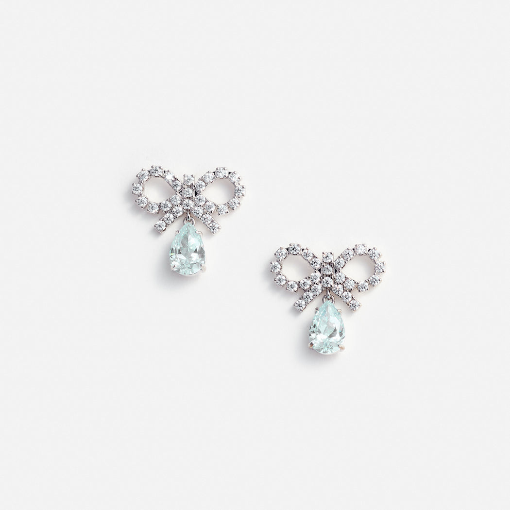Micro Bow Blue Droplet Earrings